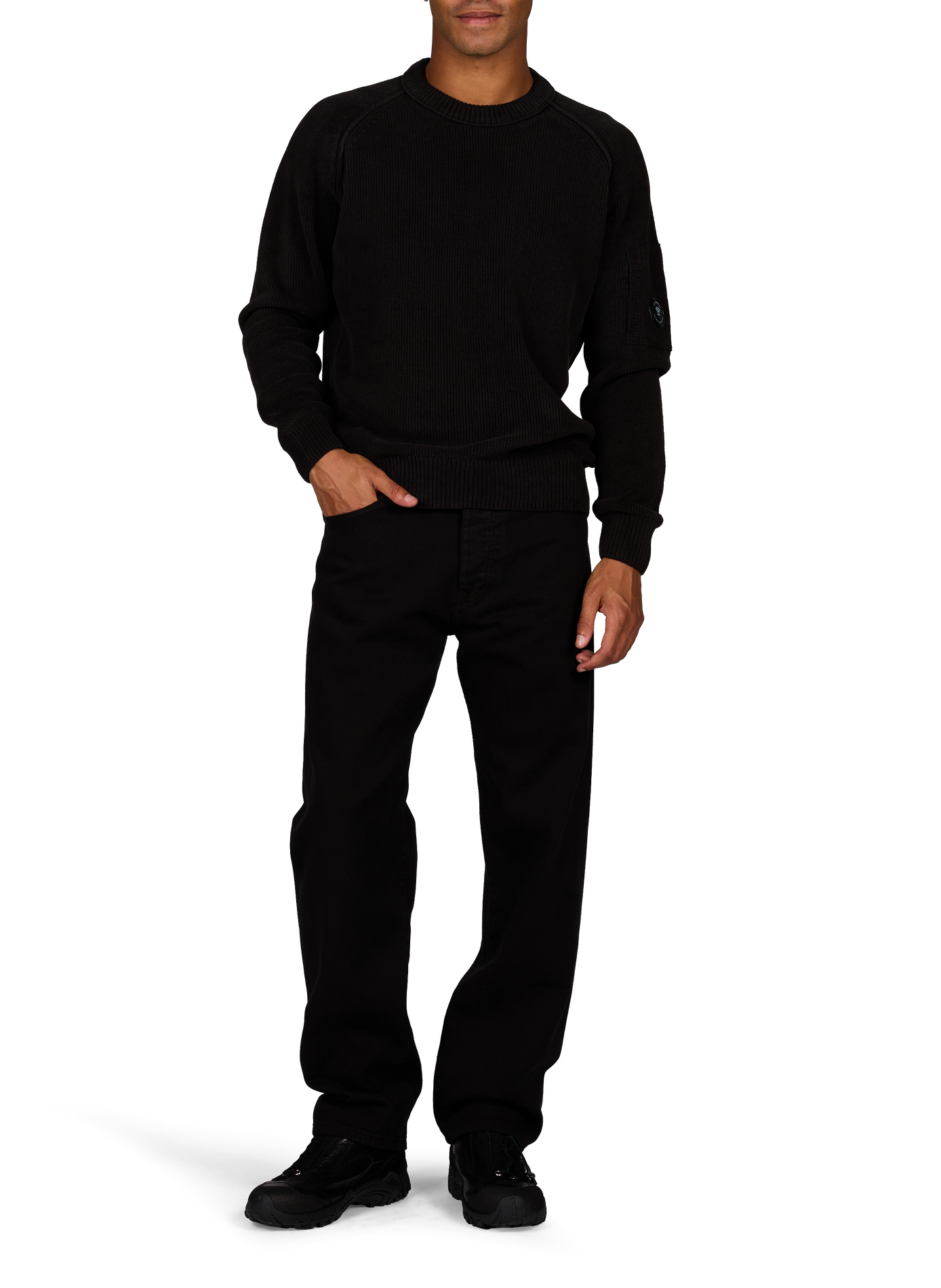 Pull côtelé à lentille signature en coton CP COMPANY Noir