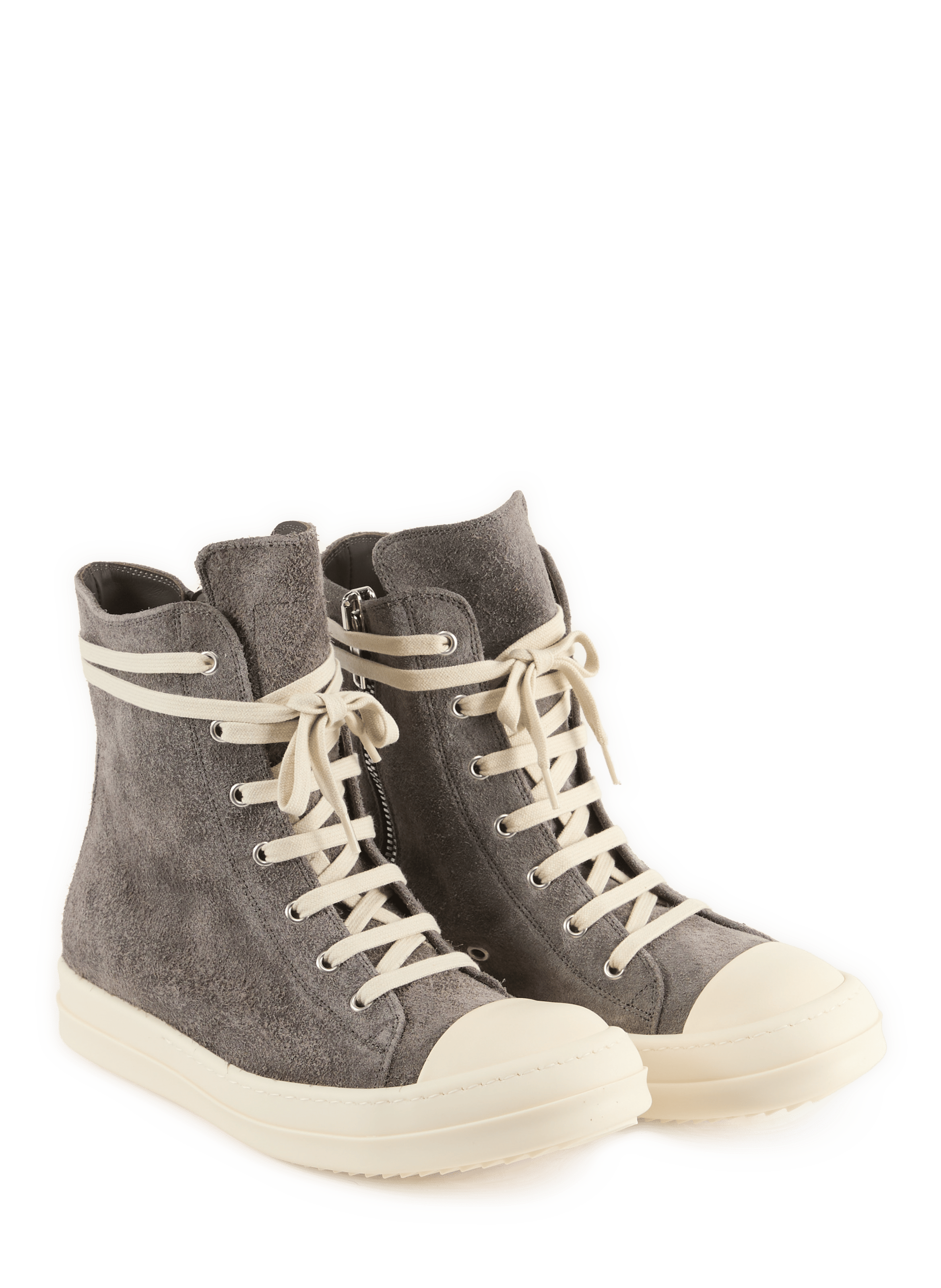 High-top zip-up suede leather trainers RICK OWENS Beige