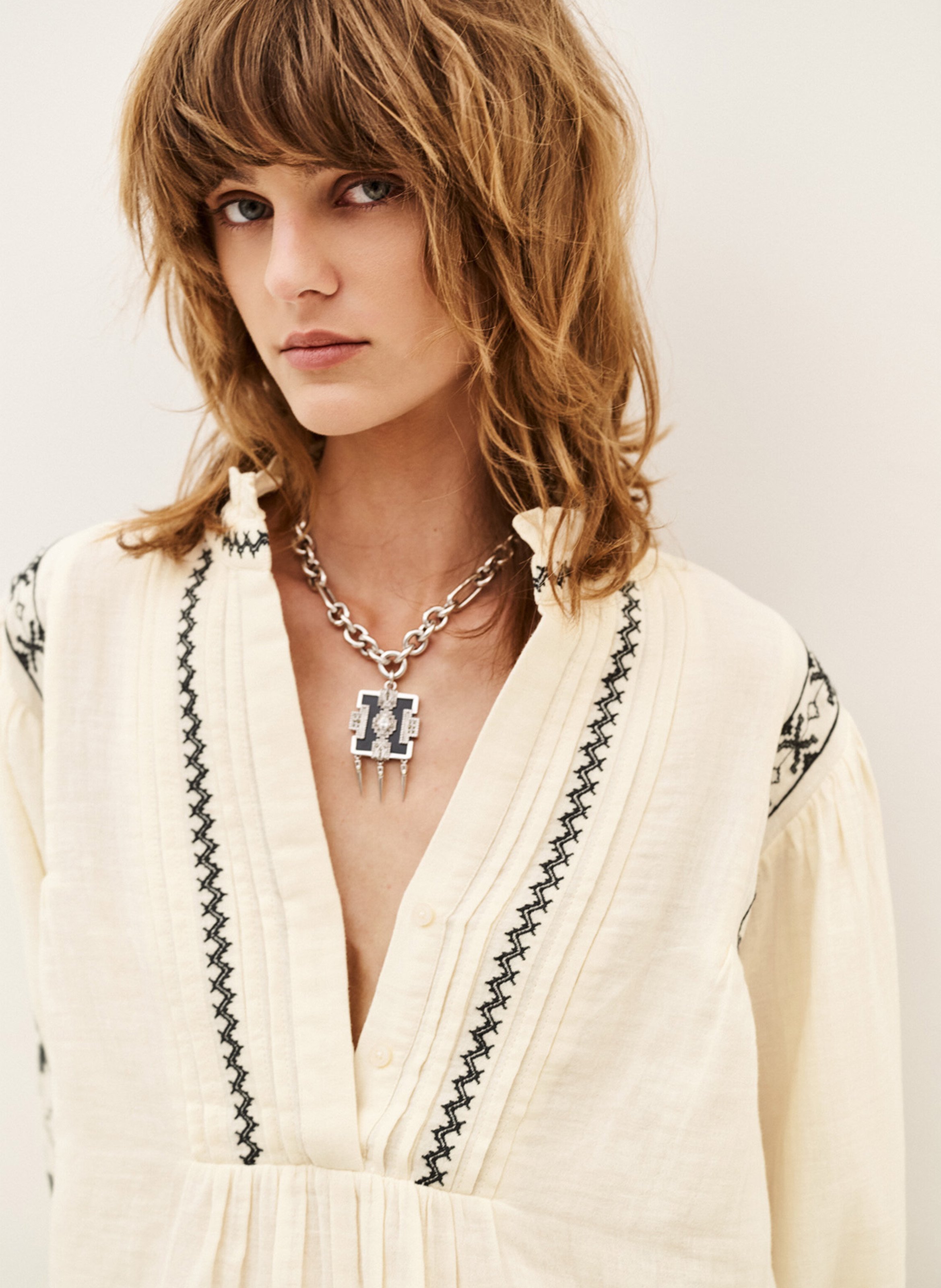 Blouse ample brodée en coton pidma BA&SH Beige