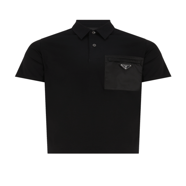 Prada Cotton Bi-material Polo Shirt In Black