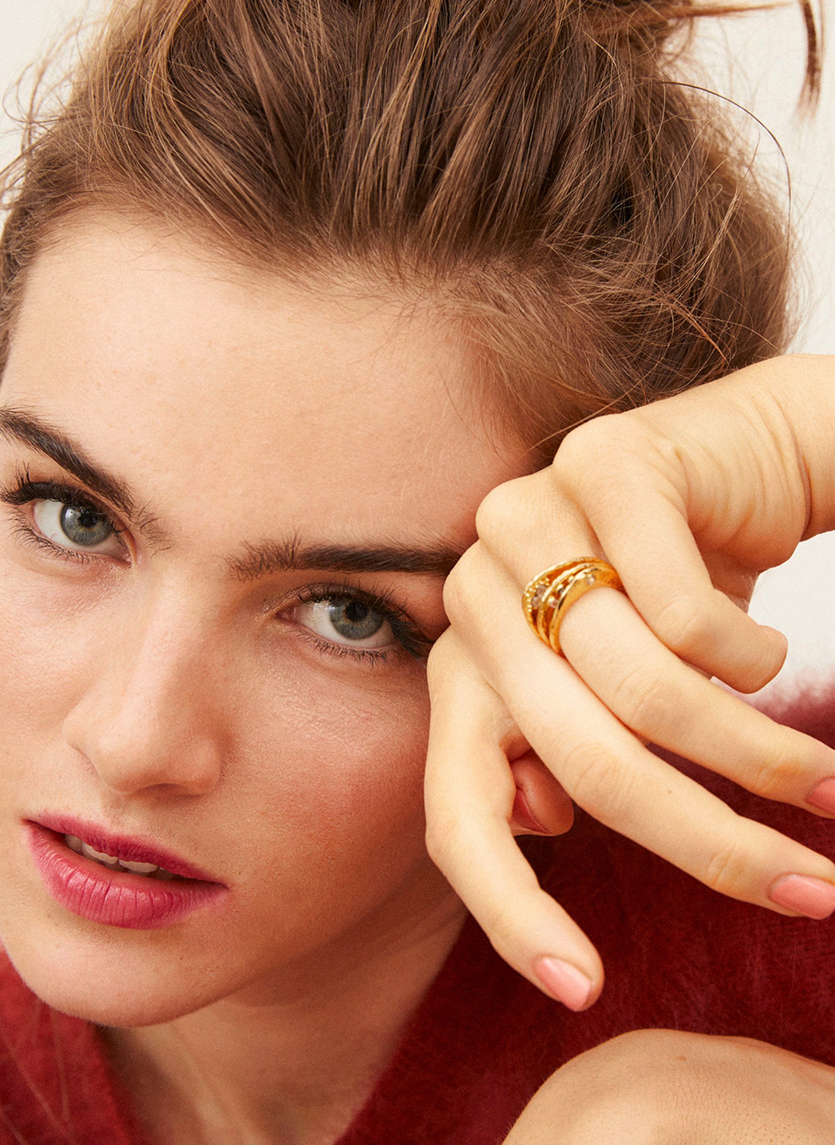 Bague tryptique avec cristaux en laiton doré seleya HIPANEMA Doré