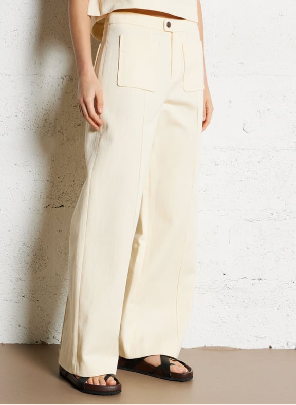 Pantalon large taille haute en twill de coton harry Beige by SOEUR SOEUR Pantalon large taille haute en twill de coton harry Beige