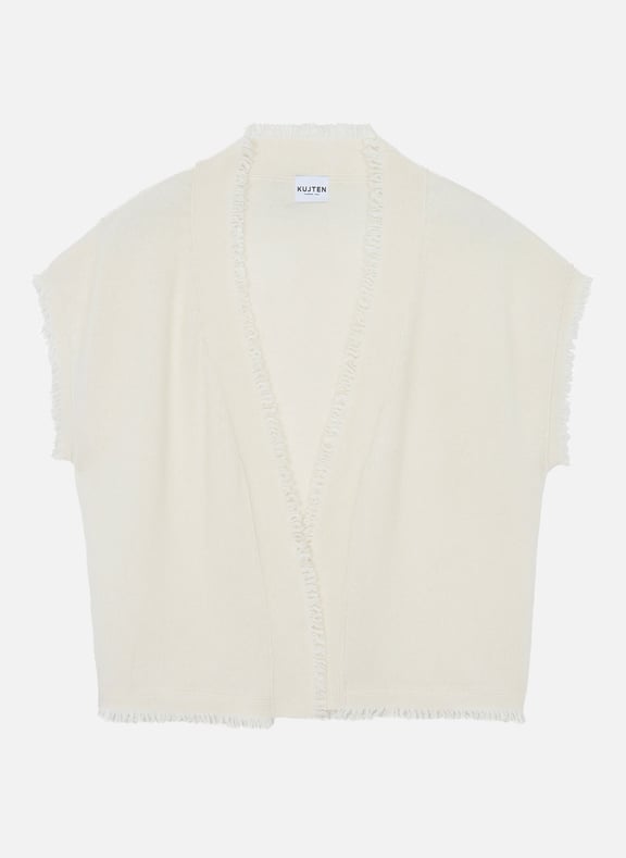 Gilet ouvert à franges en cachemire maillé nessa Blanc by KUJTEN KUJTEN Gilet ouvert à franges en cachemire maillé nessa Blanc