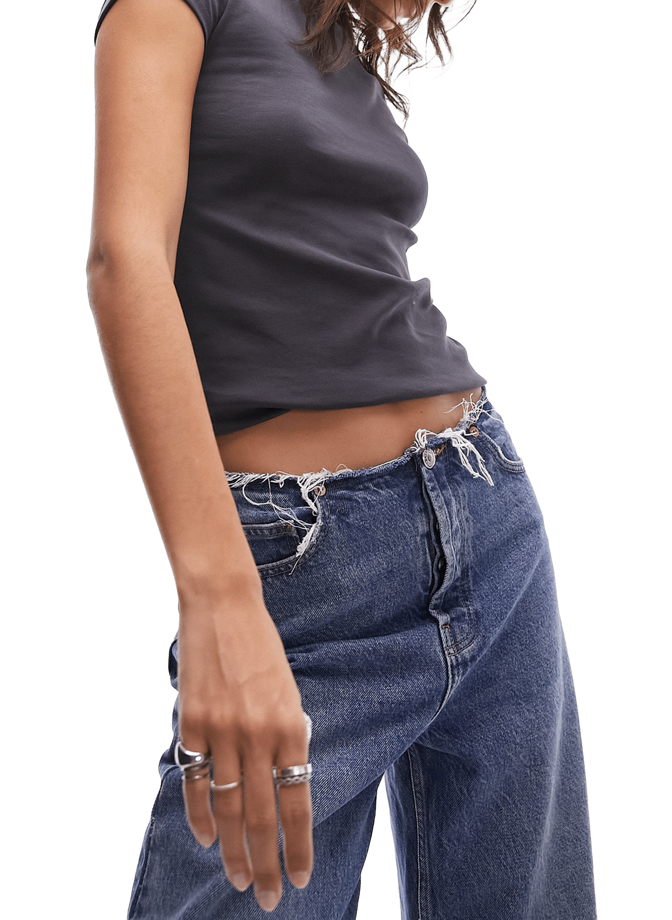 T-shirt col rond en coton TOPSHOP Gris