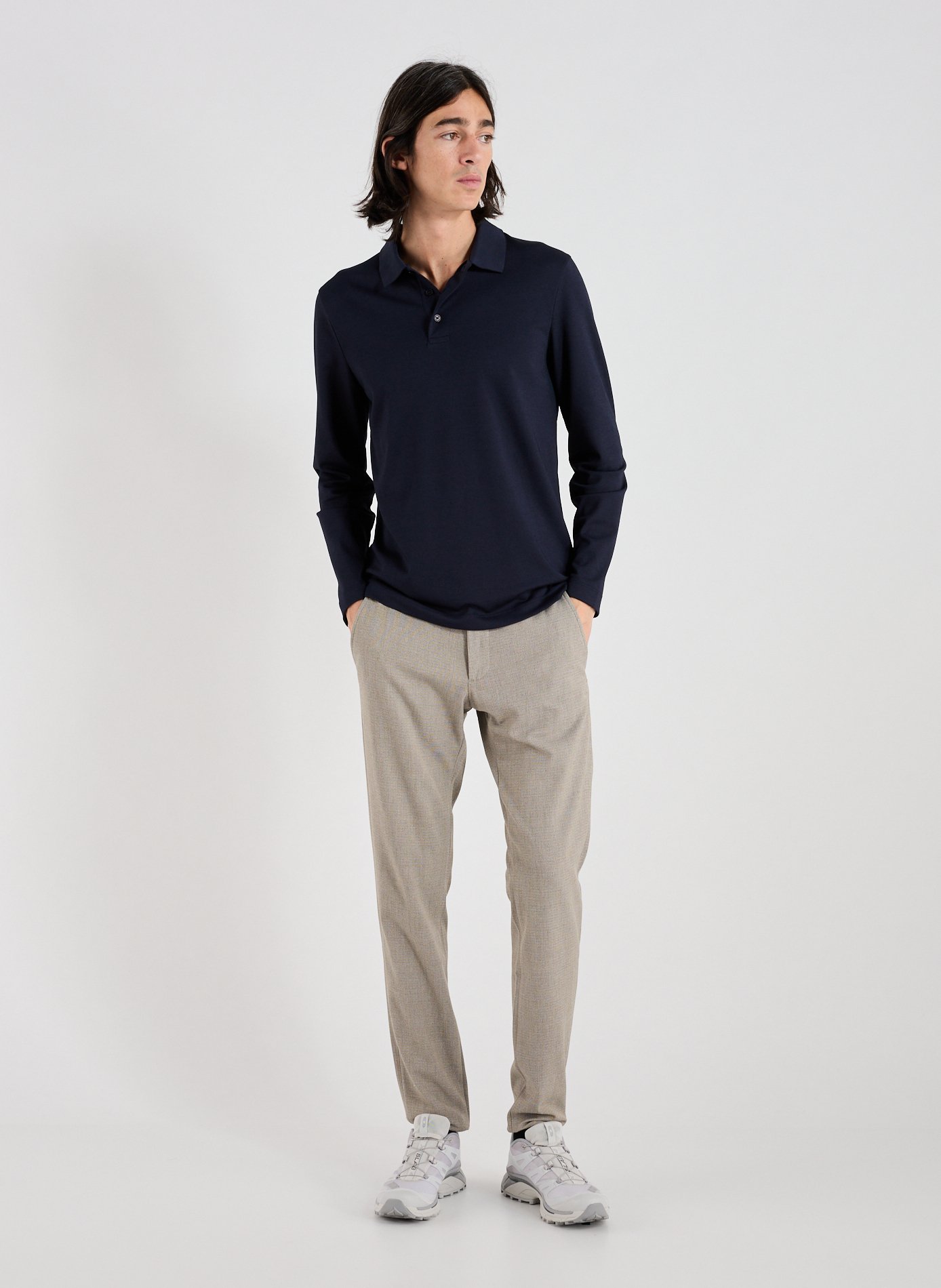 Long-sleeve cotton blend polo shirt STRELLSON Blue