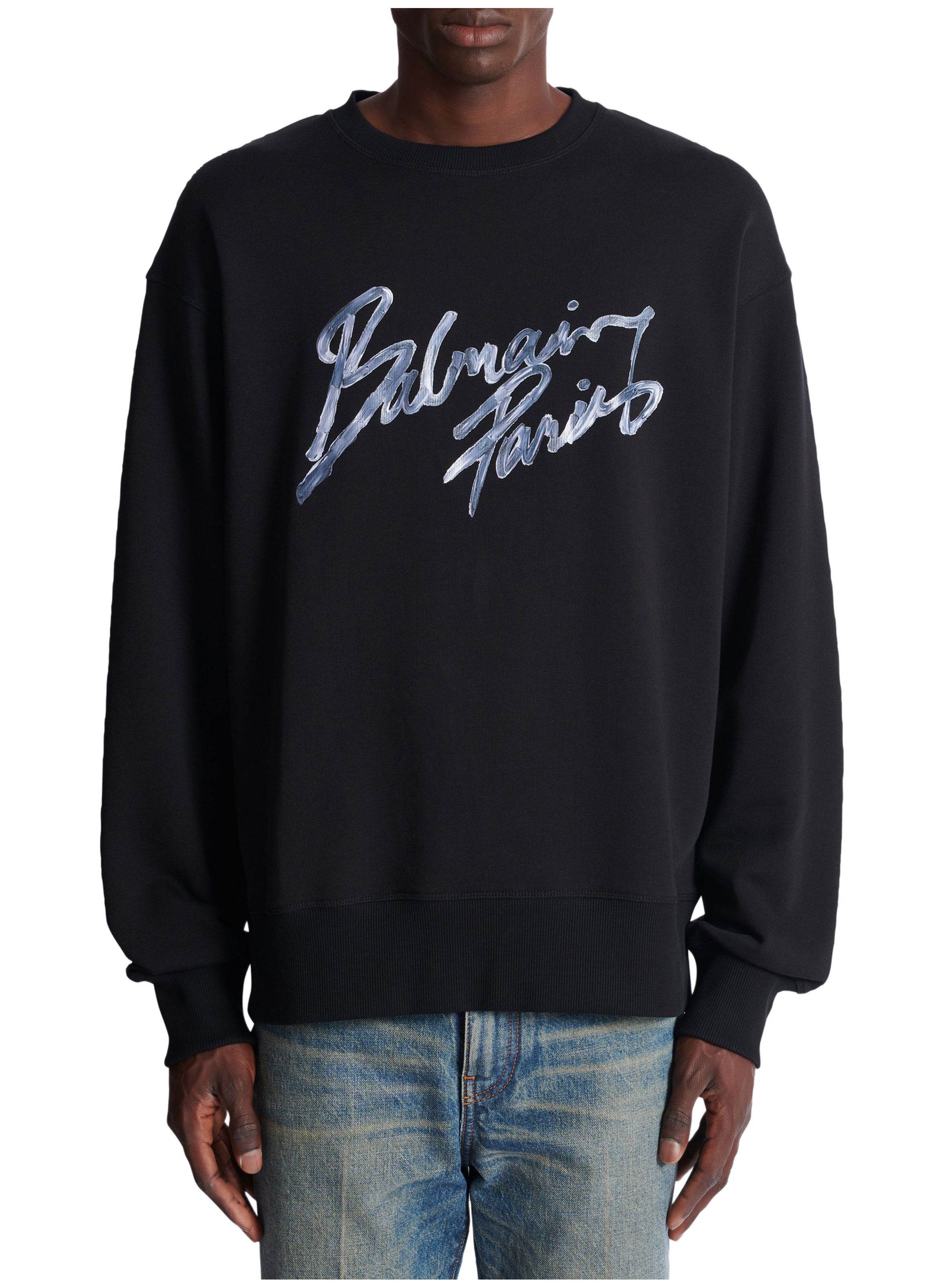 Sweatshirt en coton avec imprimé BALMAIN Noir