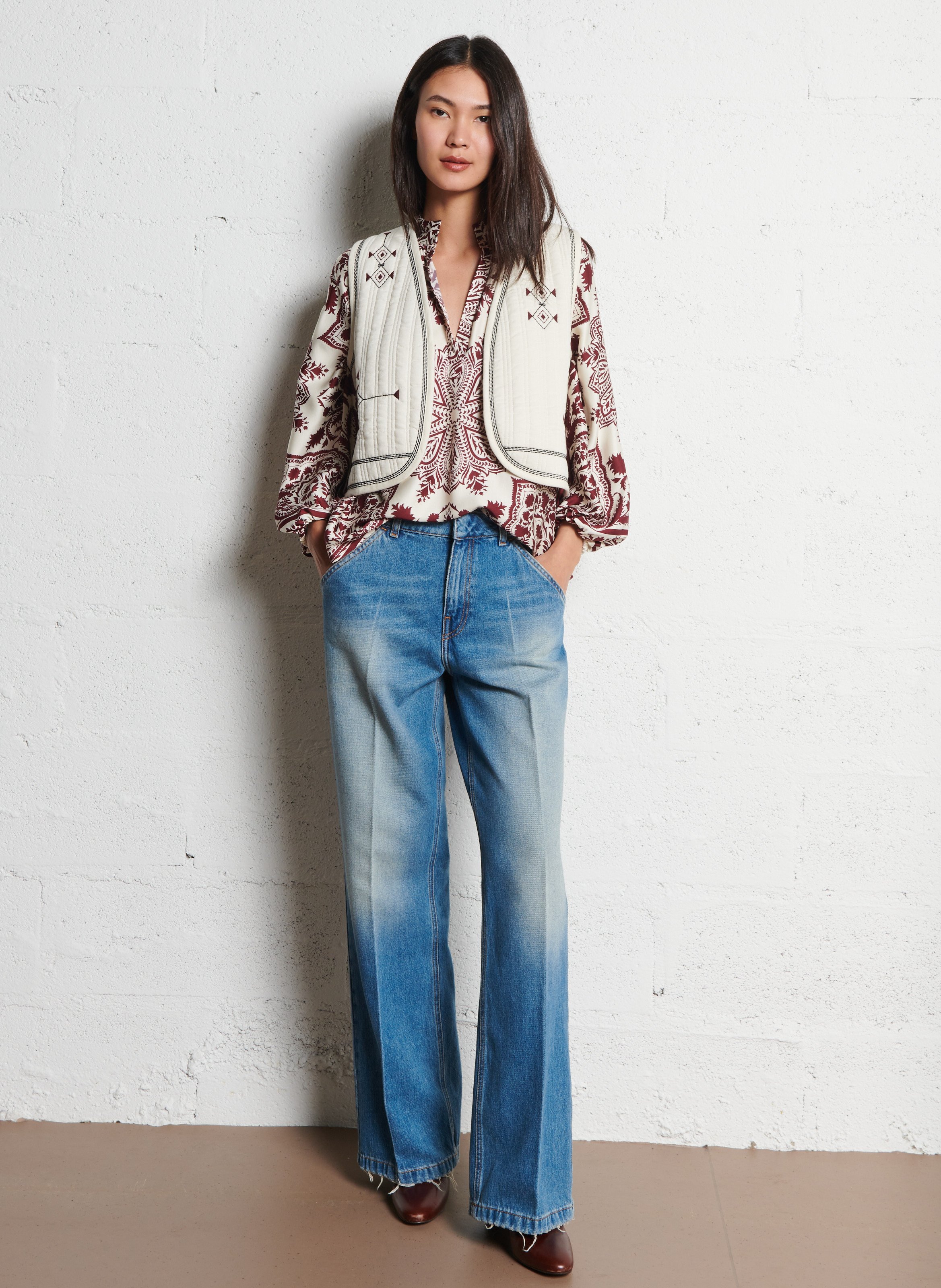 Jean large délavé en coton vecchi BA&SH Bleu