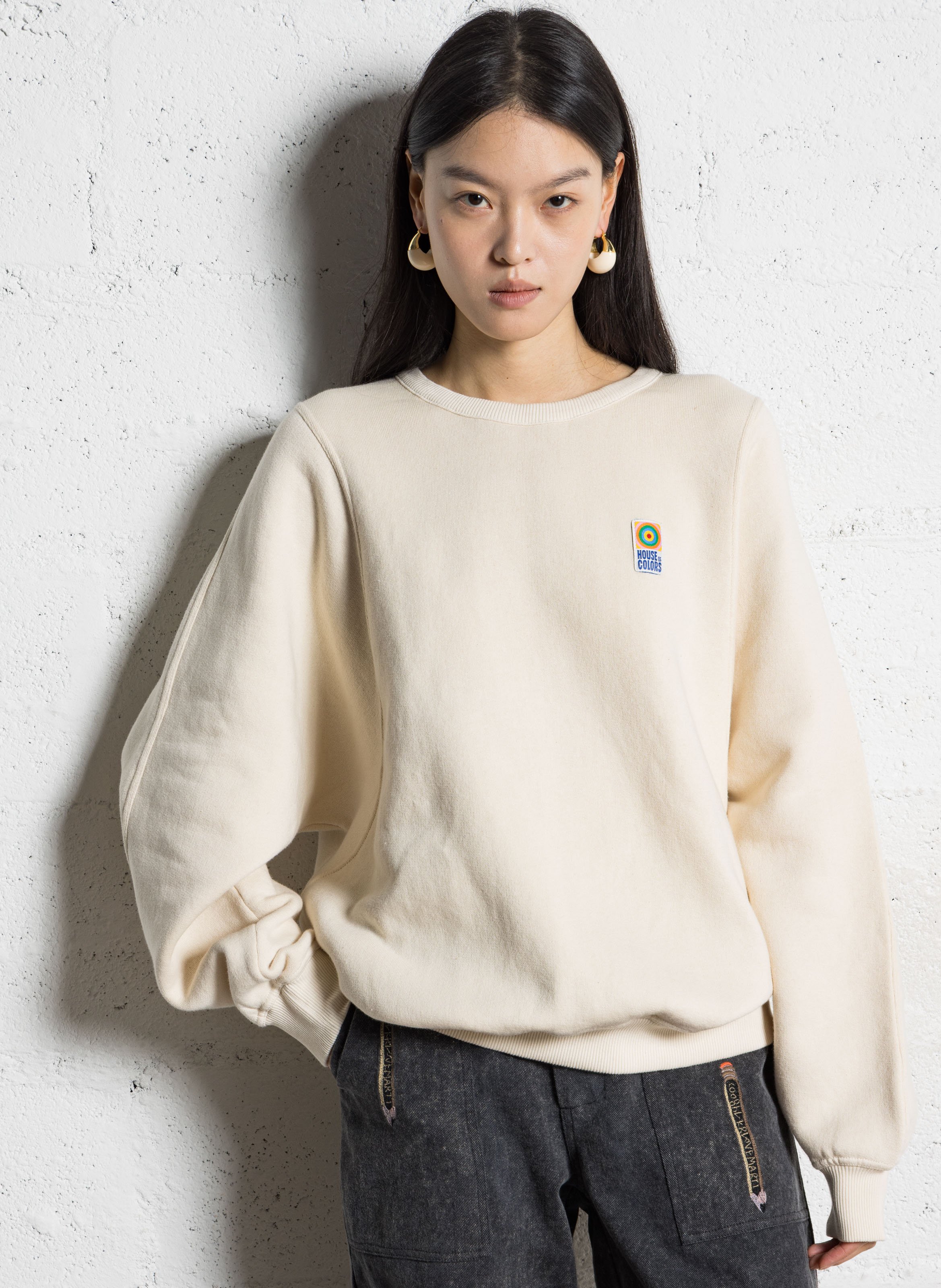 Sweat oversize col rond en coton mélangé fiky AMERICAN VINTAGE Beige