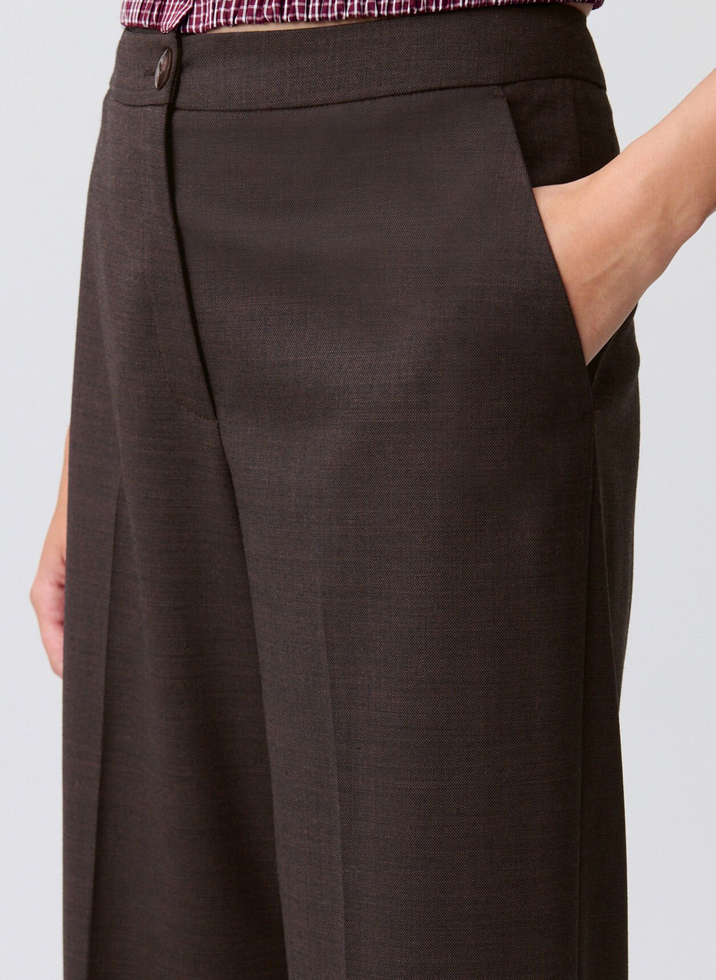 Pantalon droit uni en laine mélangée pistouni CLAUDIE PIERLOT Marron