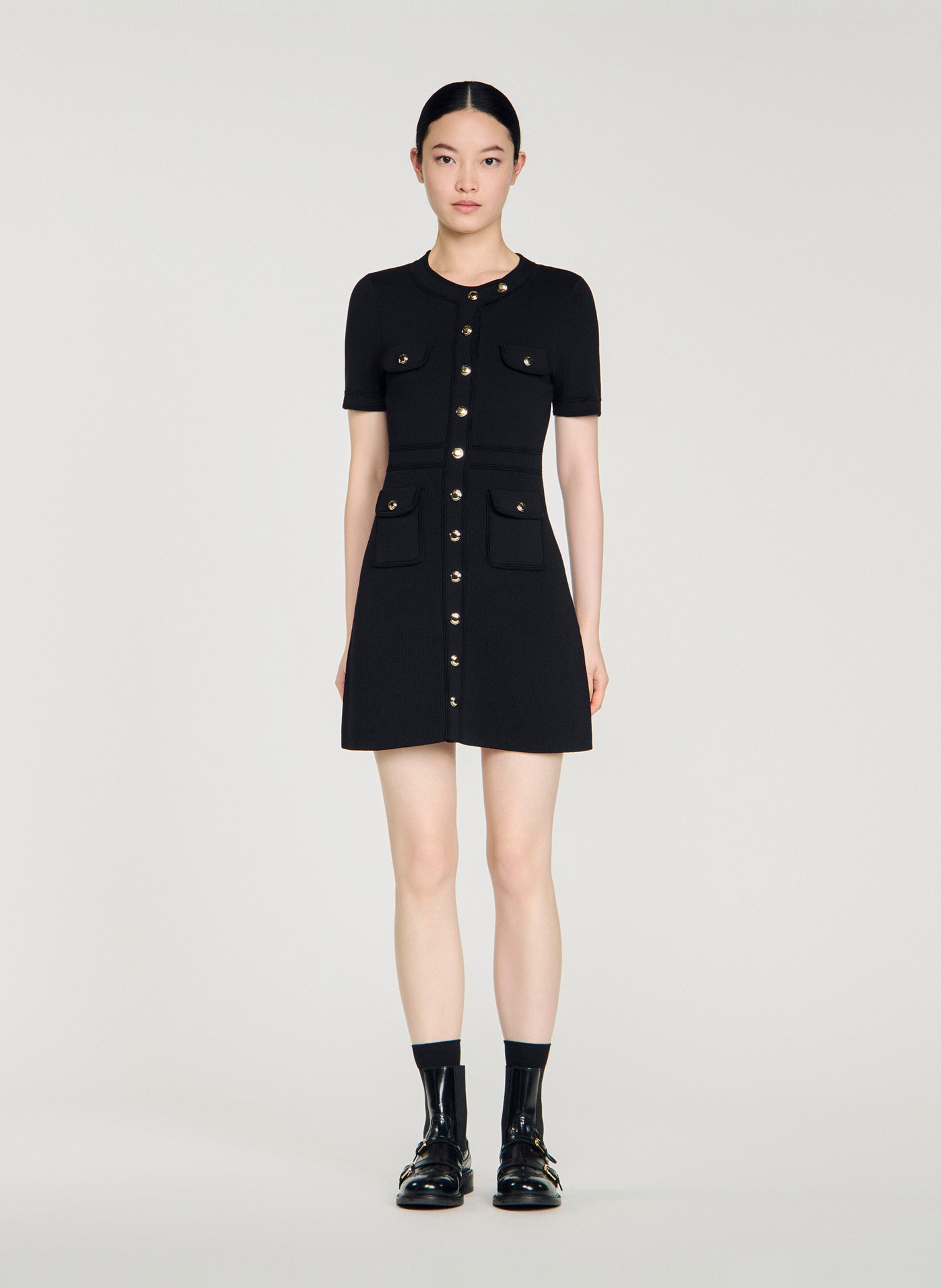 Robe courte col rond en maille SANDRO Noir