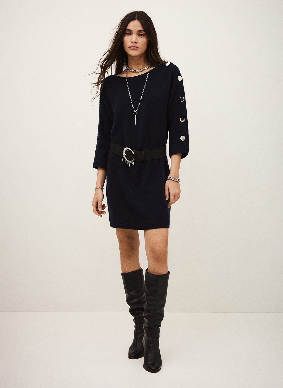 Robe courte col rond en cachemire coleen BA&SH Bleu