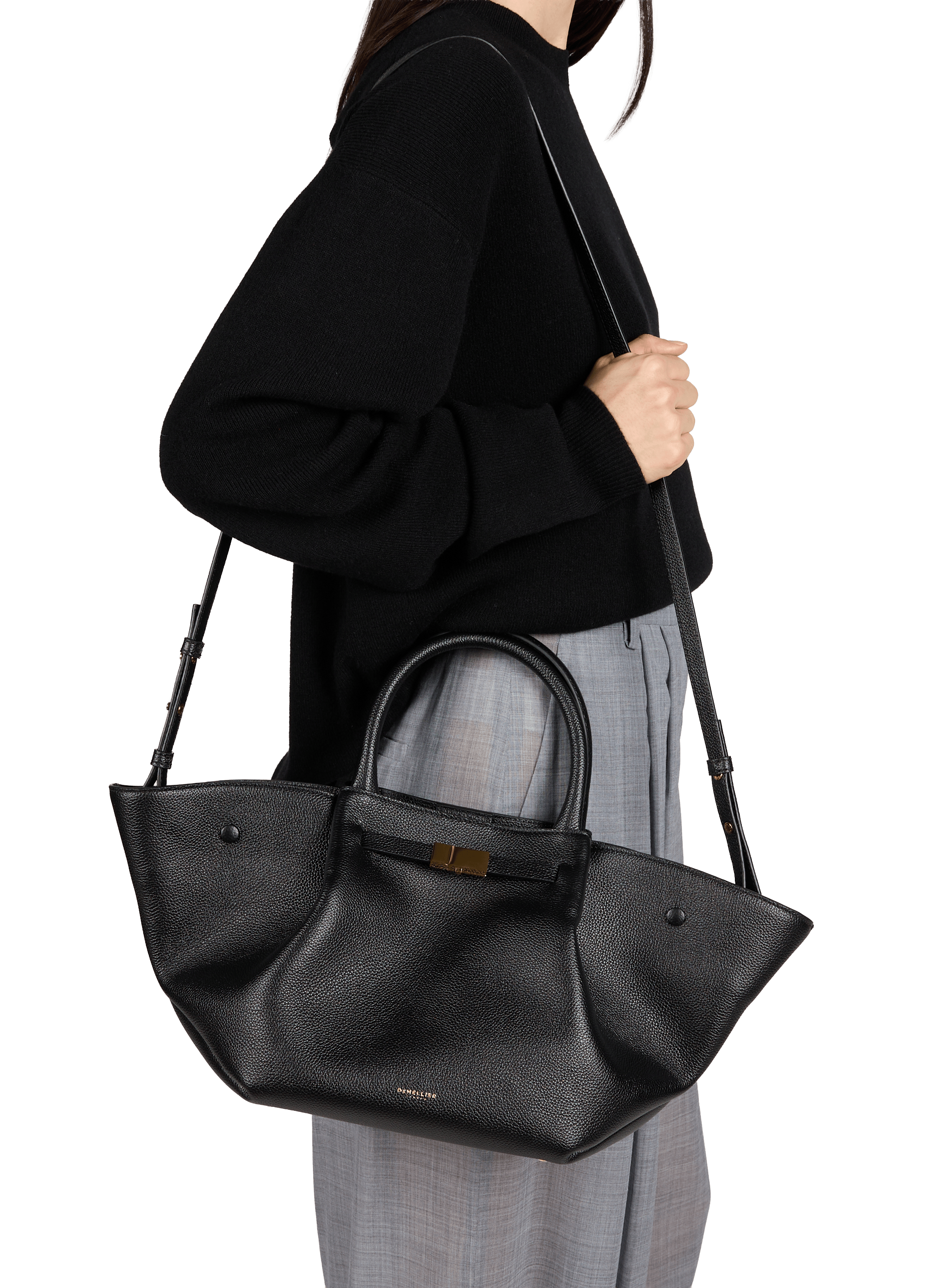 Sac à main Midi New York en cuir et coton DEMELLIER LONDON Noir