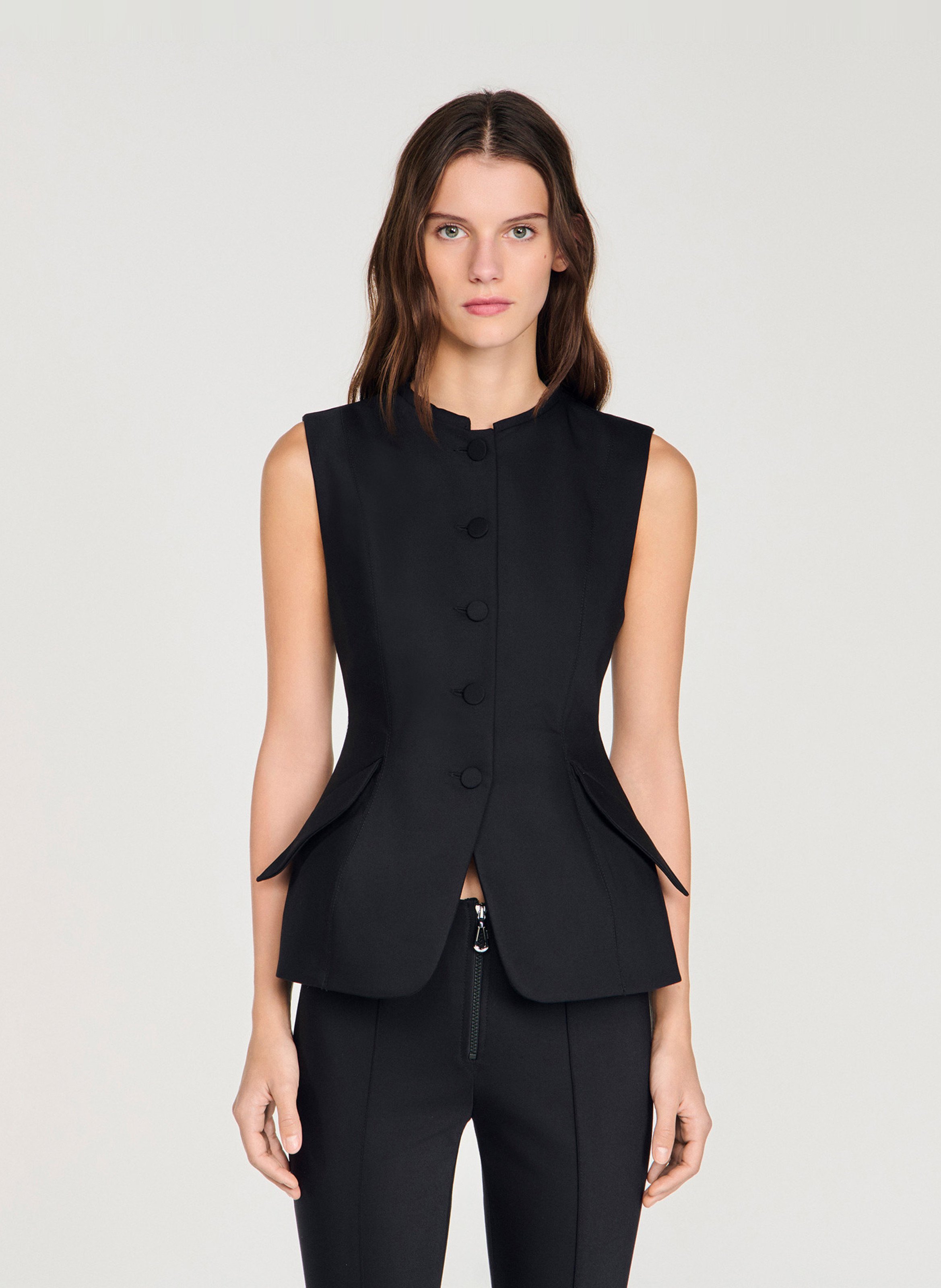 Veste cintrée col rond en coton mélangé SANDRO Noir