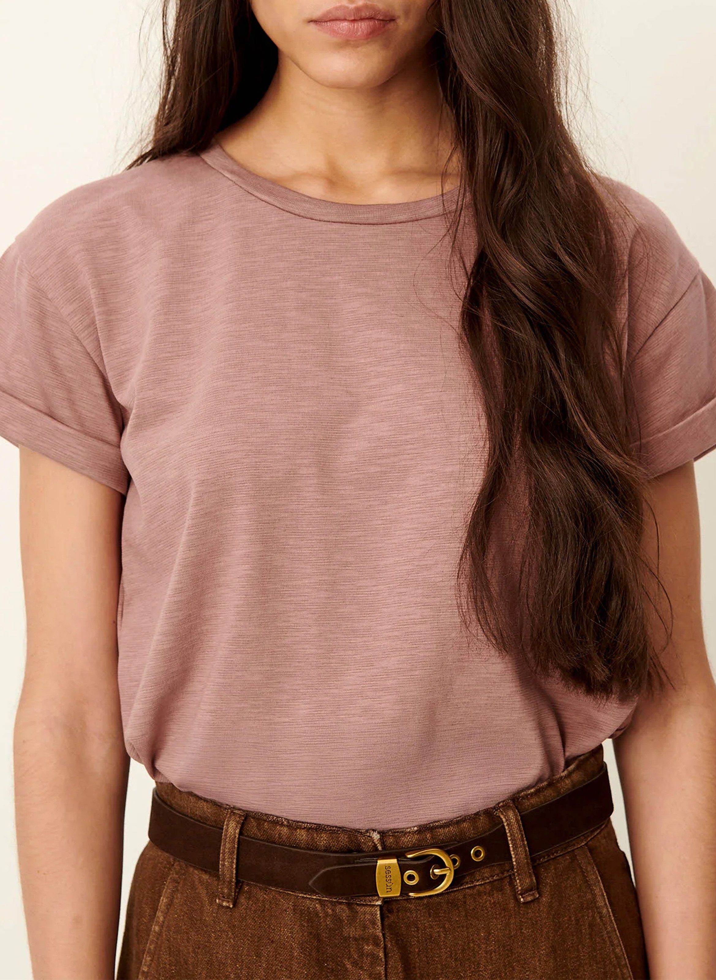 Tee-shirt col rond en coton mélangé albano SESSUN Rose