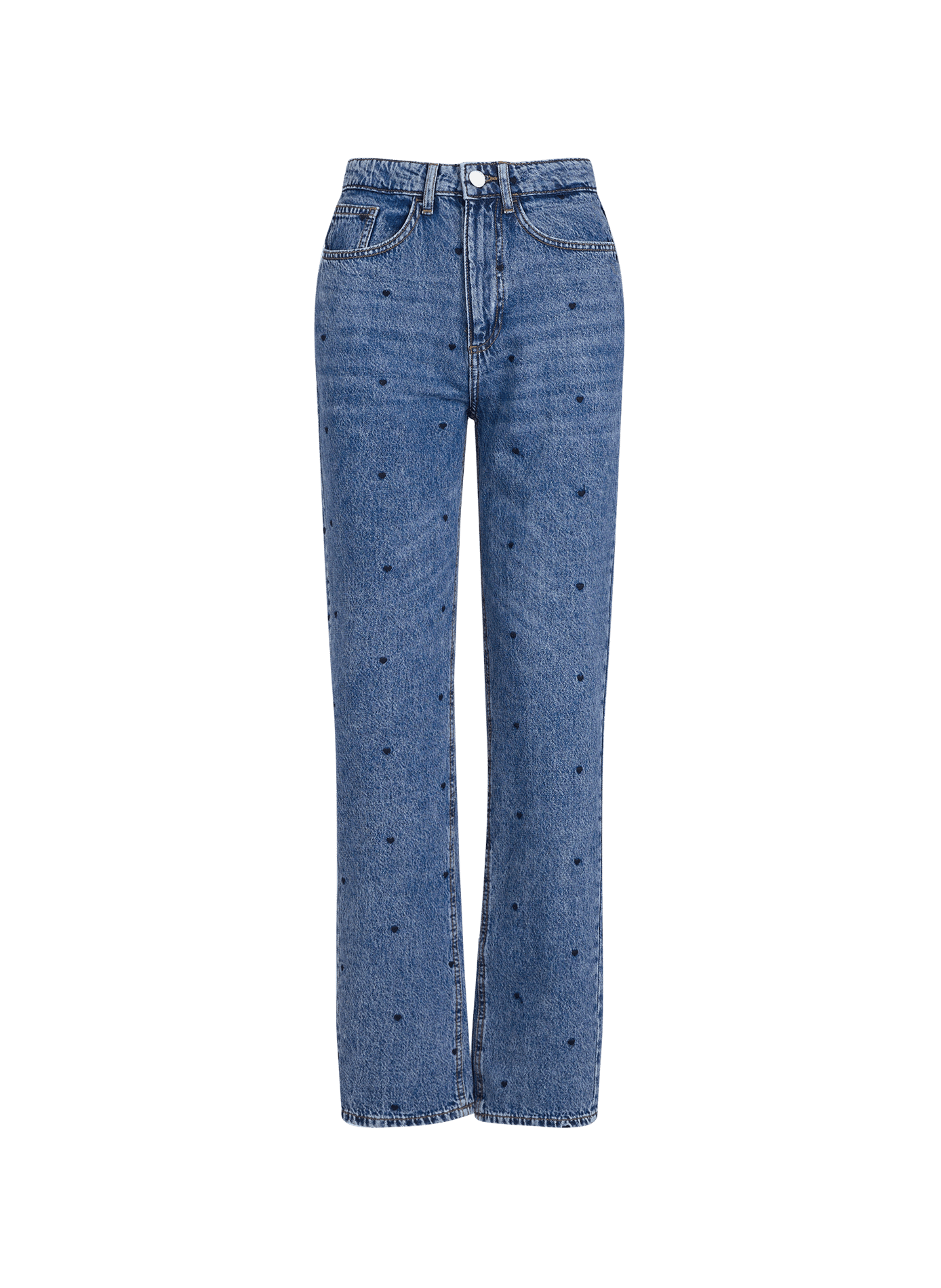 Jean droit à pois en coton mélangé VILA Bleu