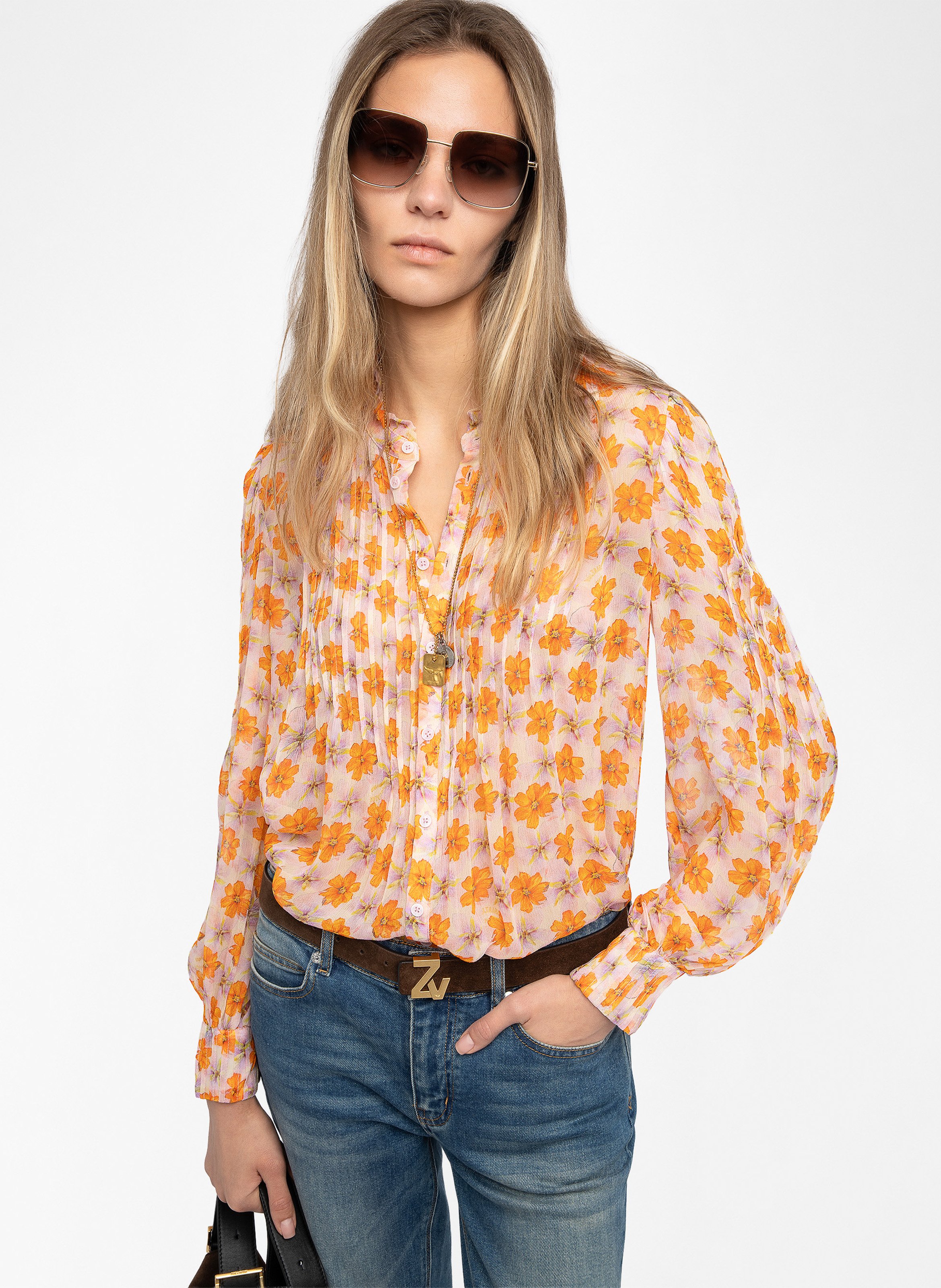 Chemise col rond imprimée timz ZADIG&VOLTAIRE Beige