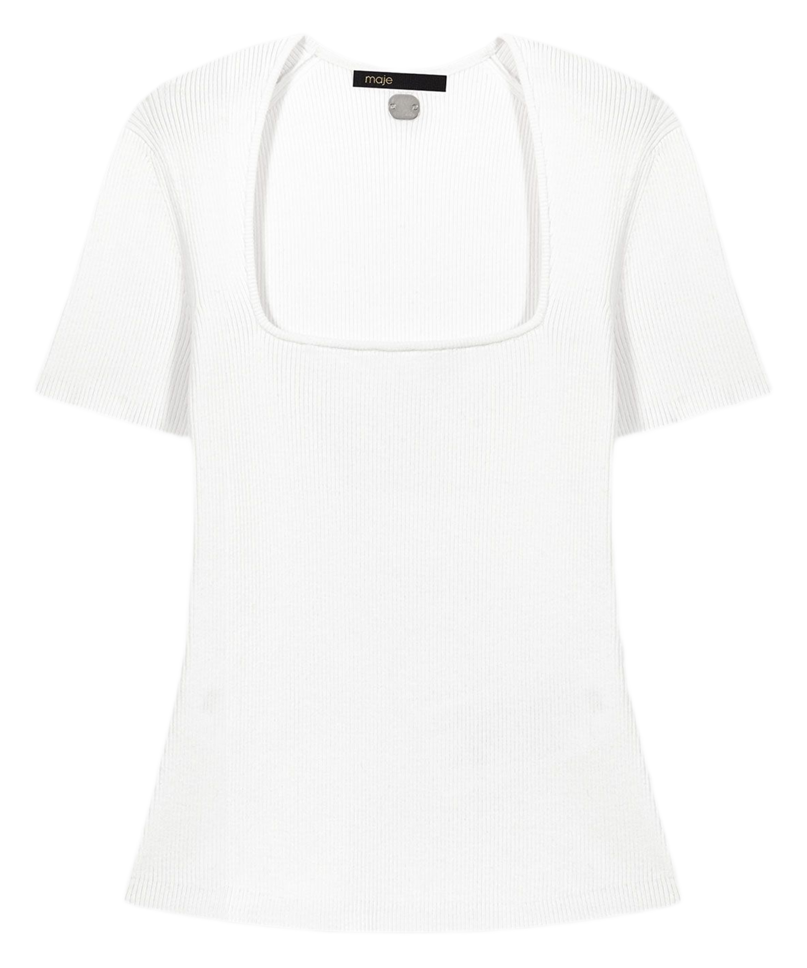 Tee-shirt moulant col carré en coton mélangé MAJE Blanc