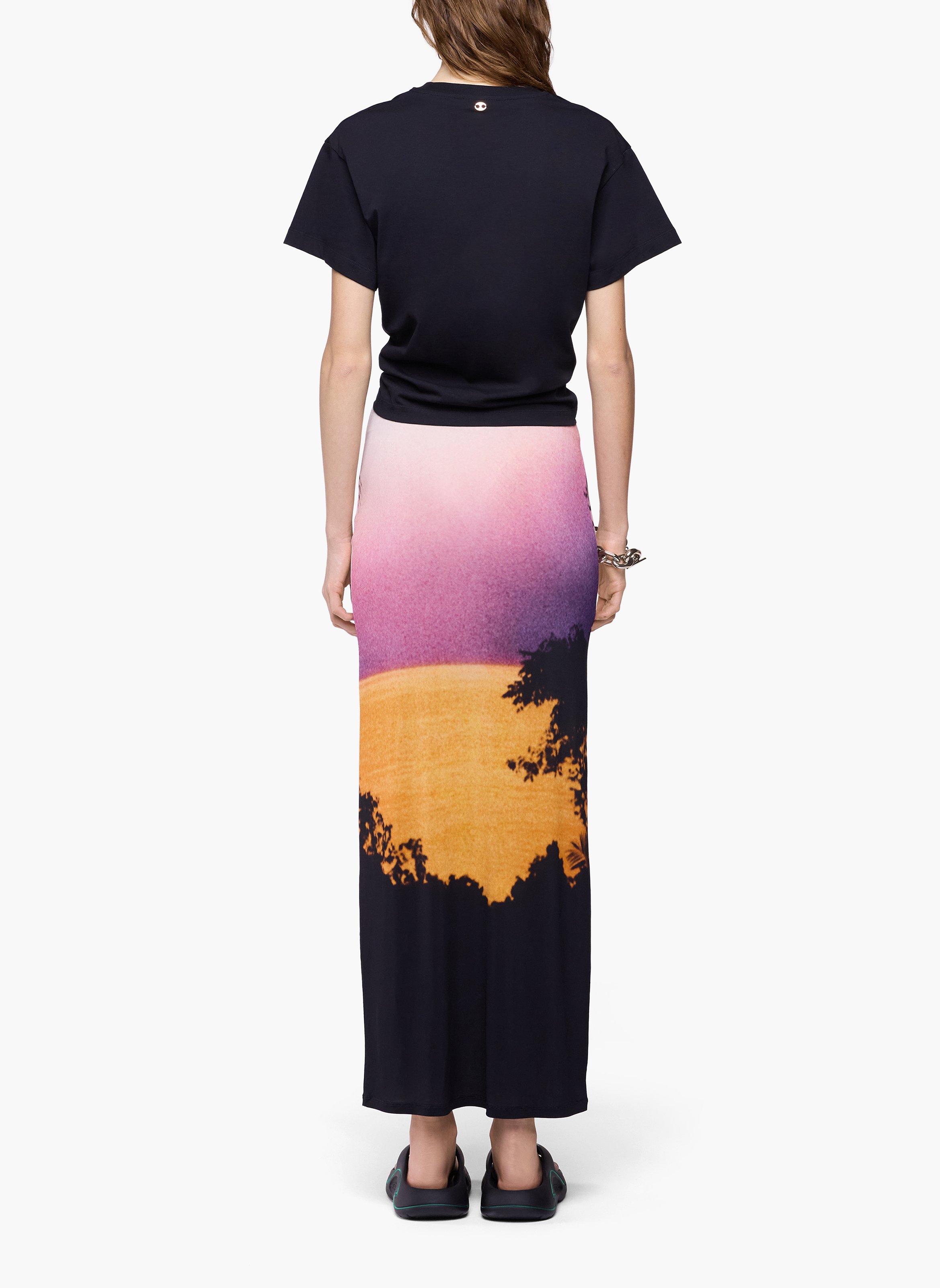 Jupe longue en jersey seconde peau imprimé RABANNE Orange