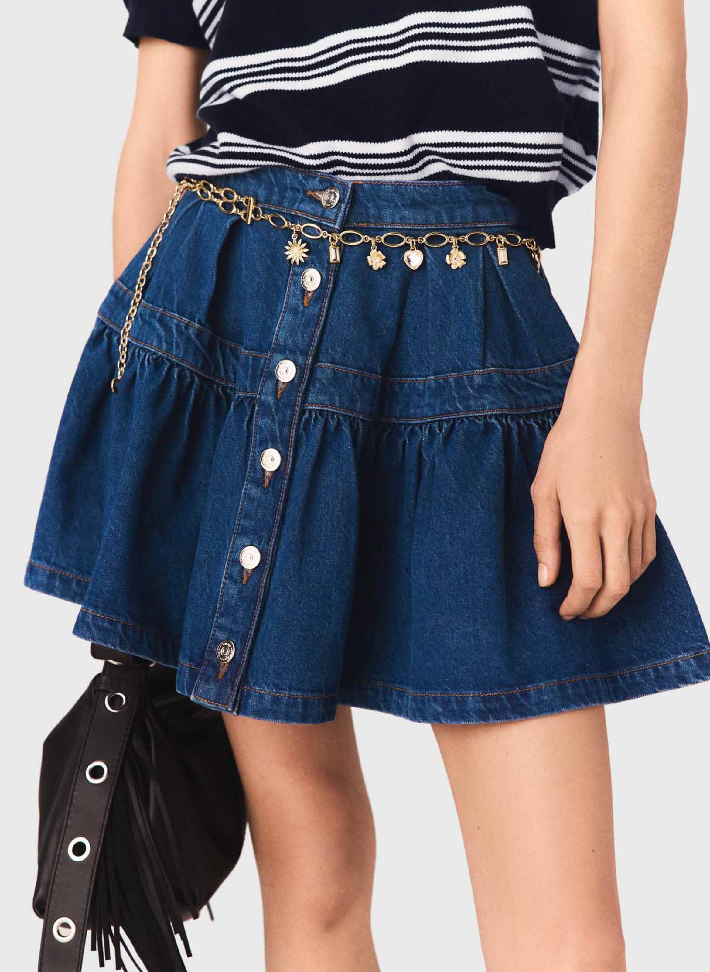 Jupe courte évasée en coton MAJE Bleu