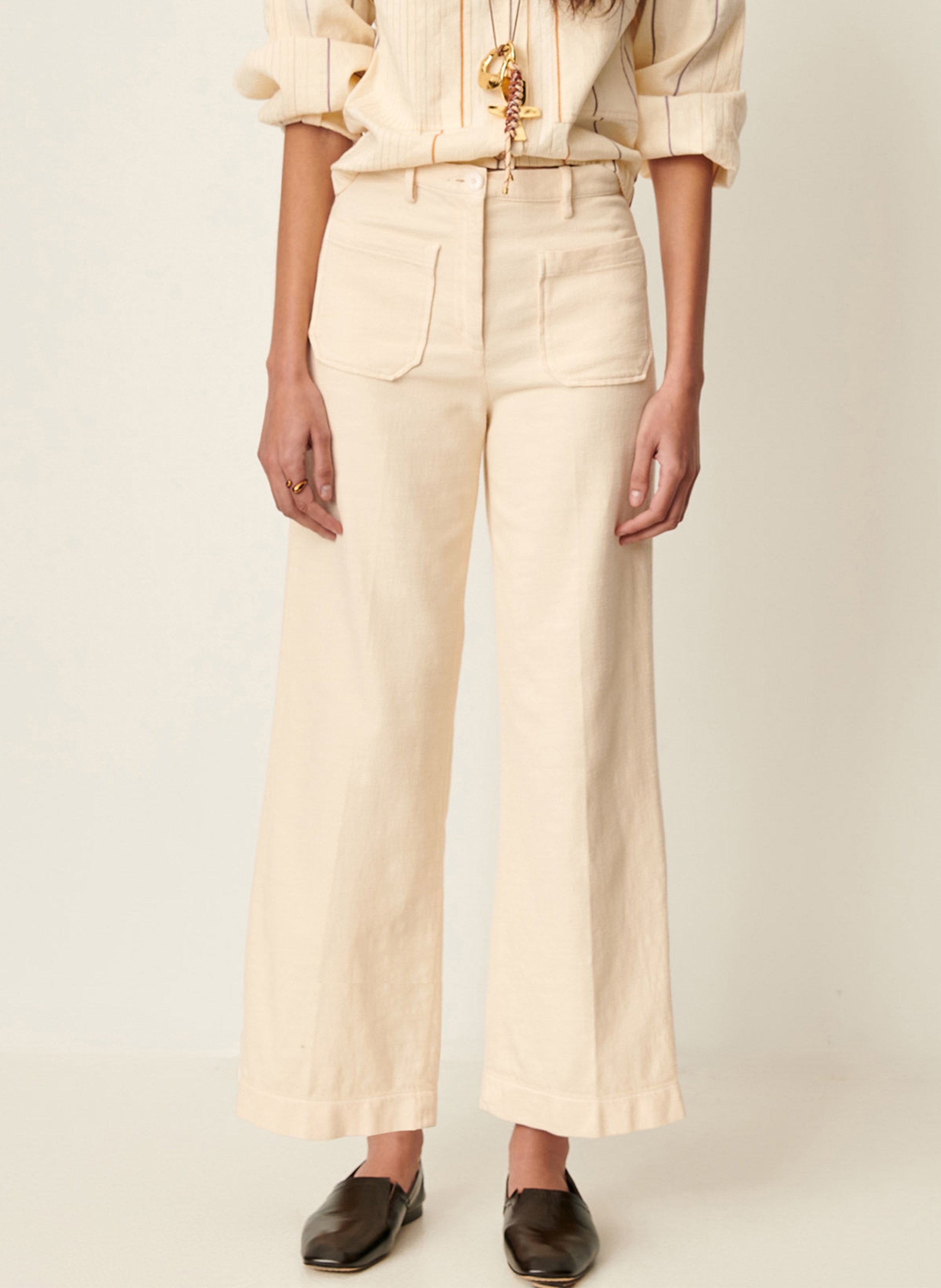 Pantalon droit plissé et texturé en coton hendrick SESSUN Beige