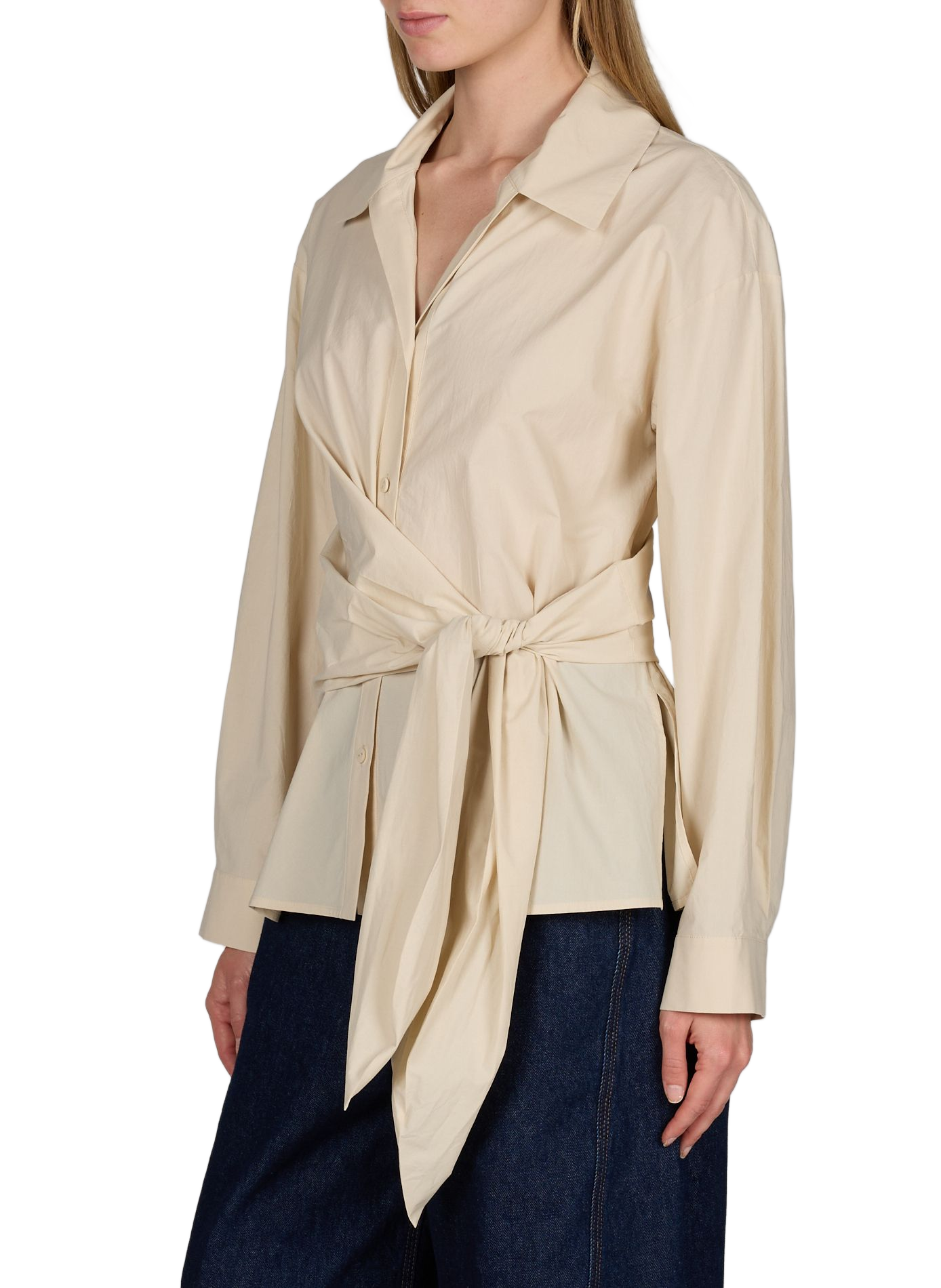 Asymmetrical shirt with side bow in cotton ADOLFO DOMINGUEZ Beige