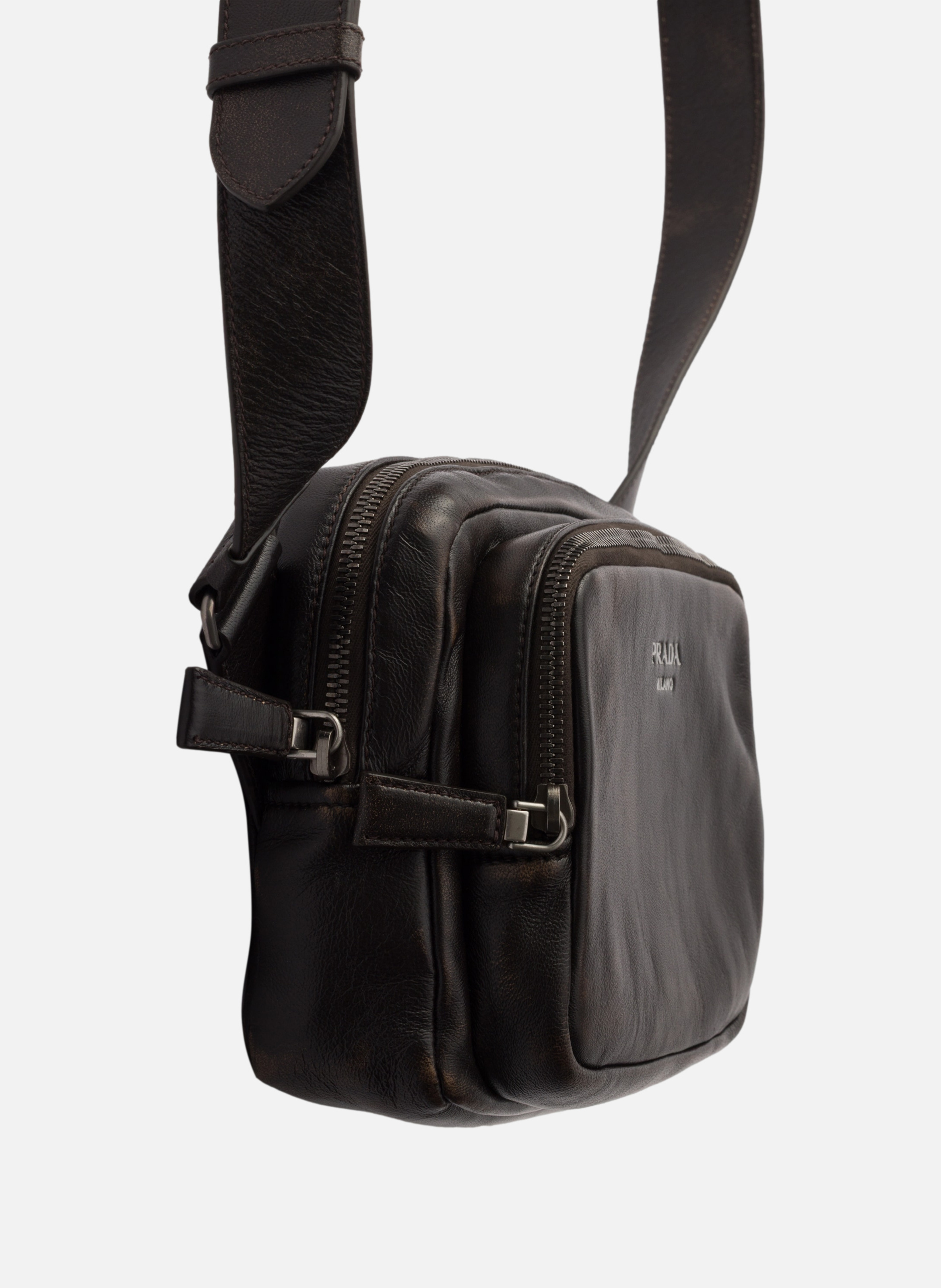 Sac porté épaule en cuir nappa vieilli Marron