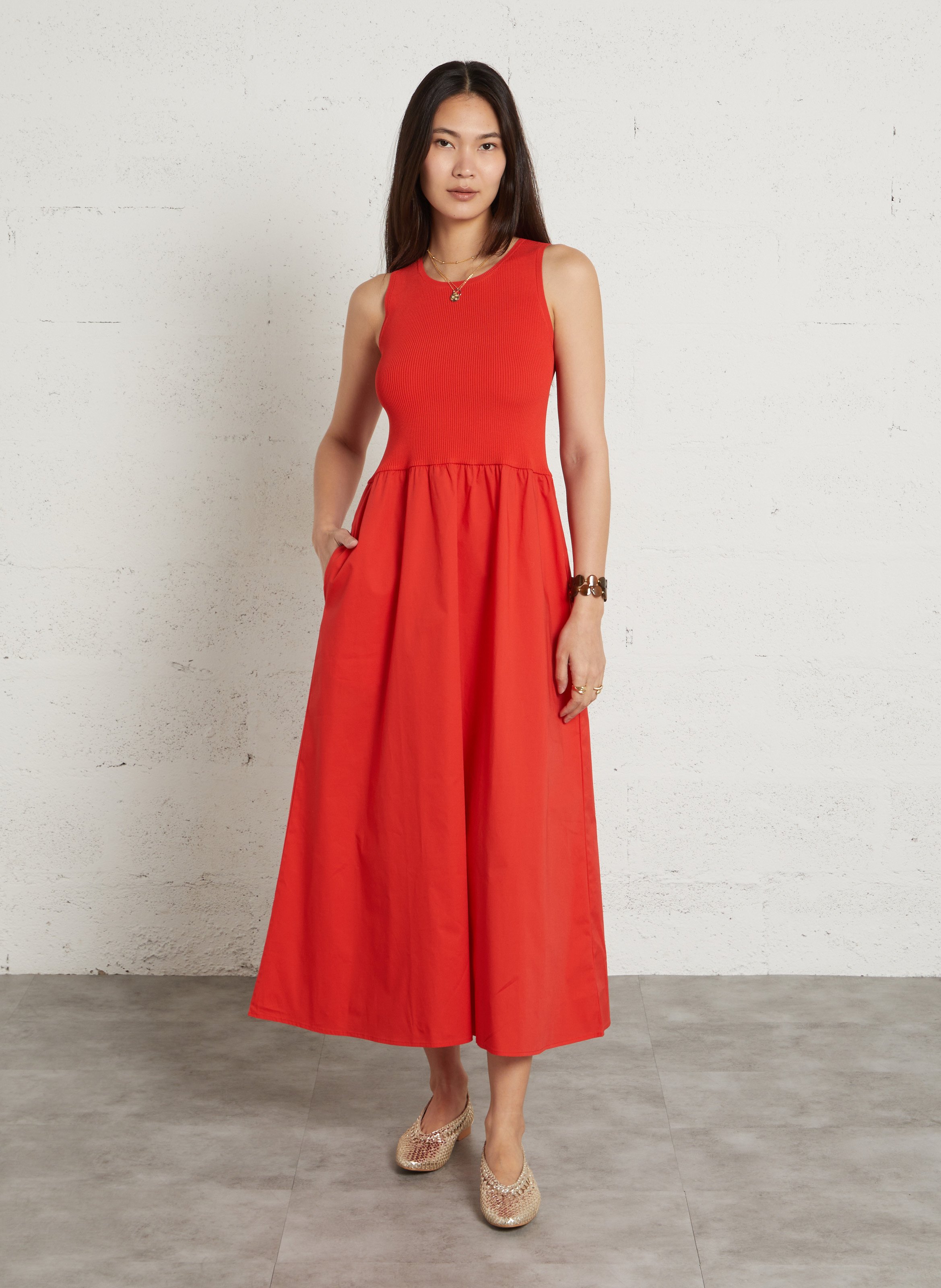 Robe longue bi-matière lys MAISON 123 Rouge