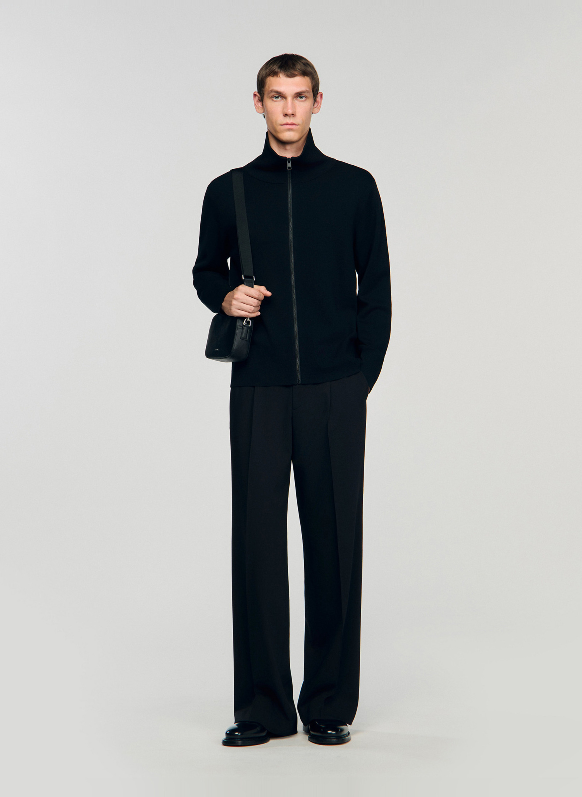 Gilet zippé en laine mélangée | Noir SANDRO Homme