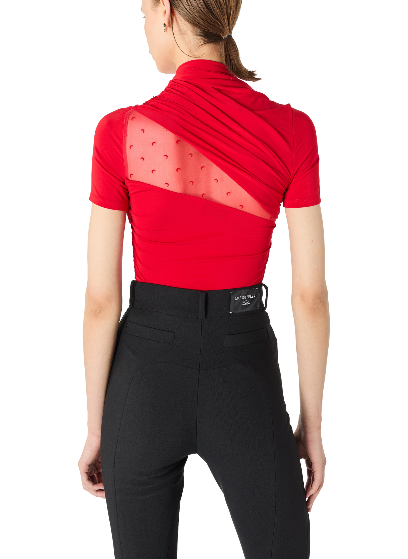 Top drapé en jersey et plumetis MARINE SERRE Rouge