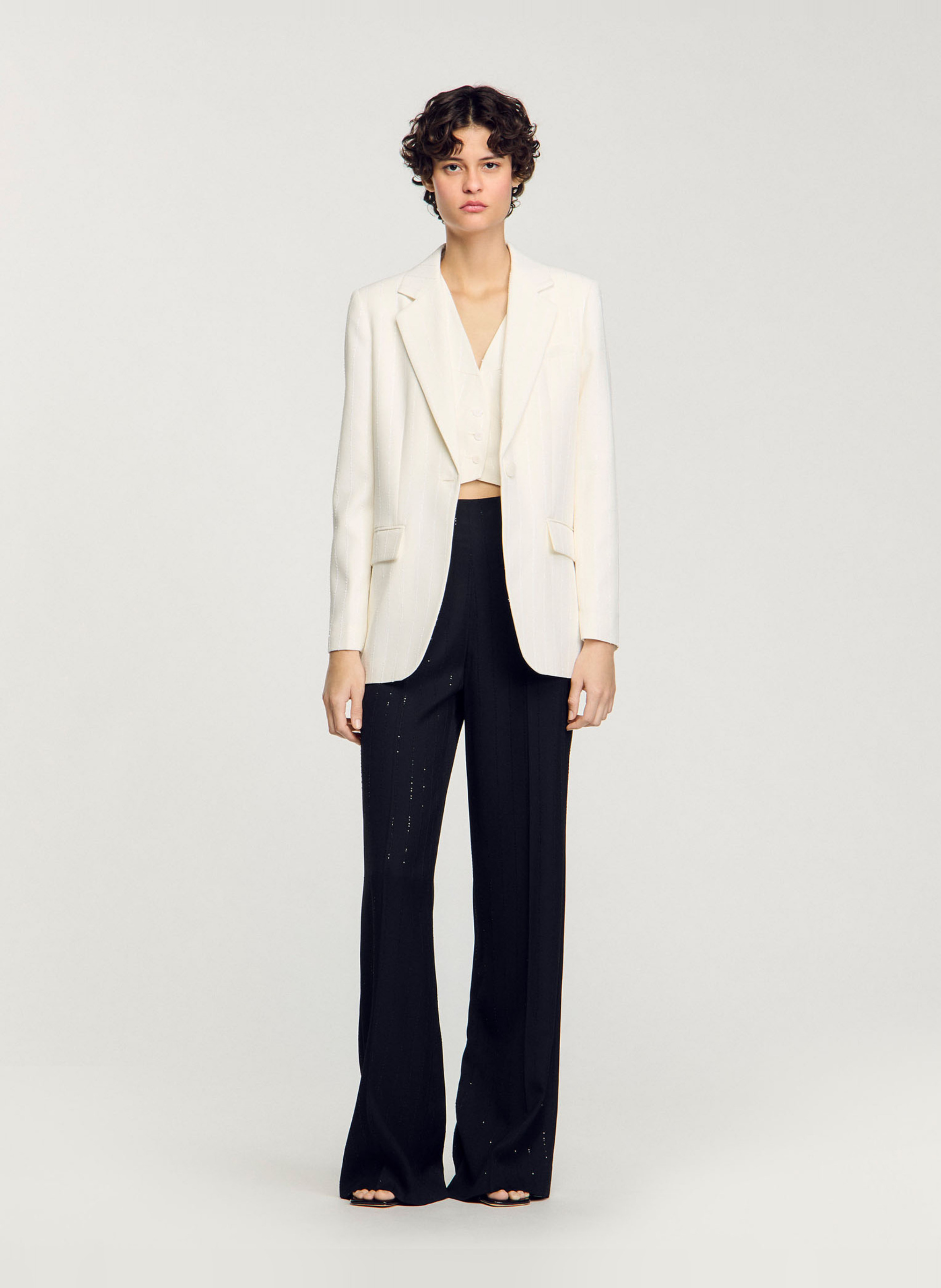 Veste tailleur rayée à sequins SANDRO Beige