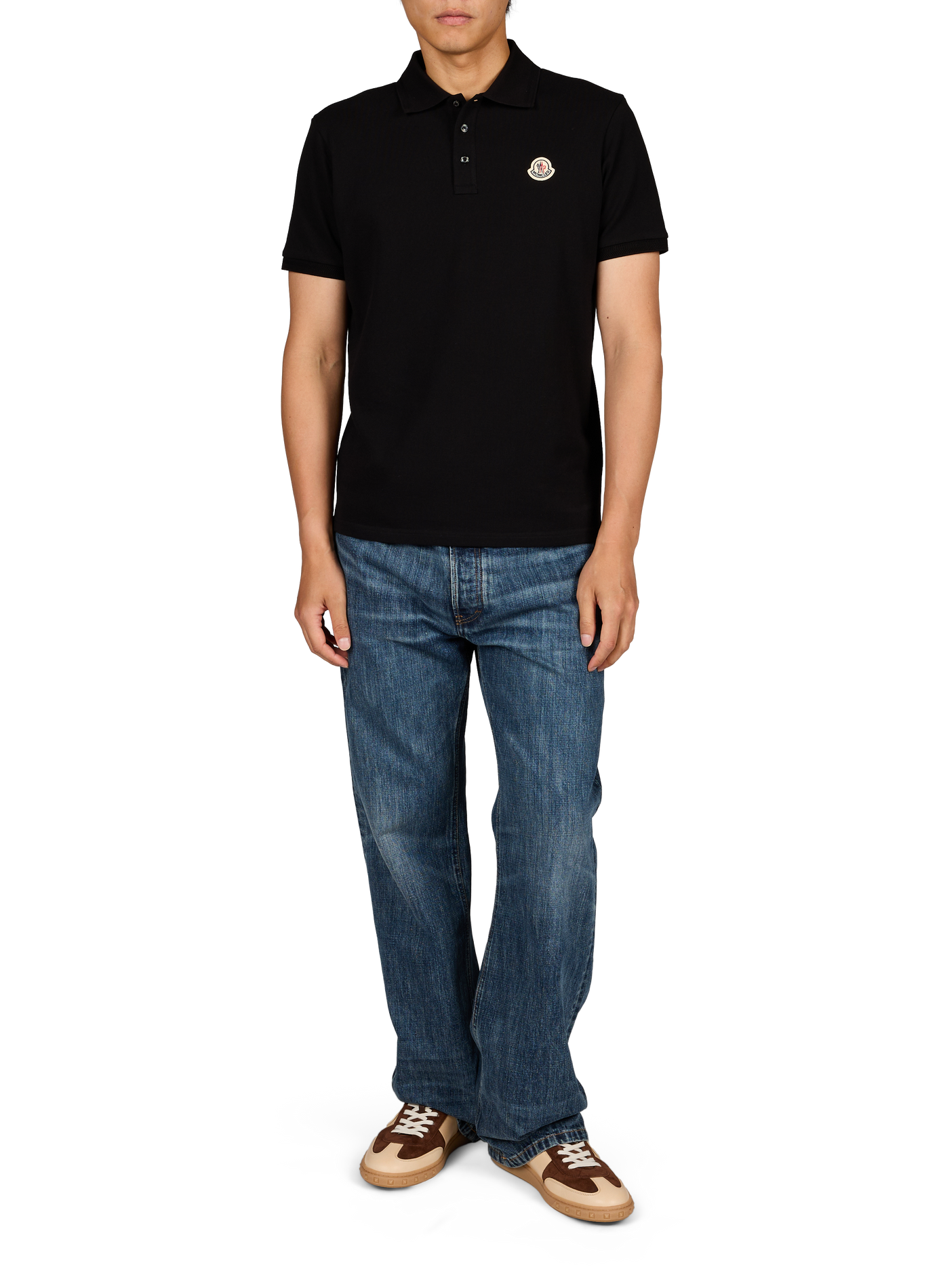 Polo manches courtes à logo en coton piqué MONCLER Noir