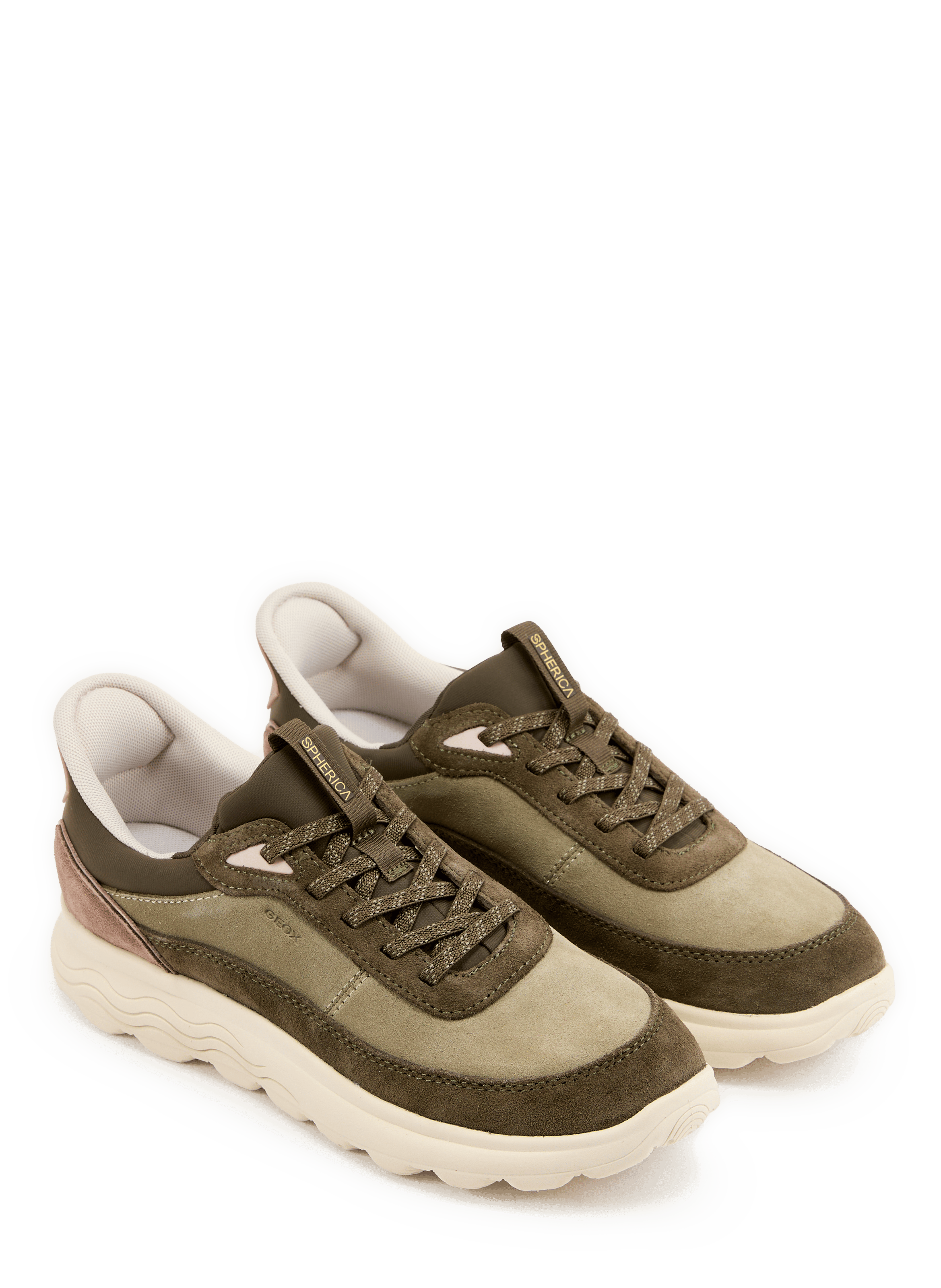 Flache Sneaker SPHERICA PLUS WOMAN aus gemischtem Leder. GEOX Khaki