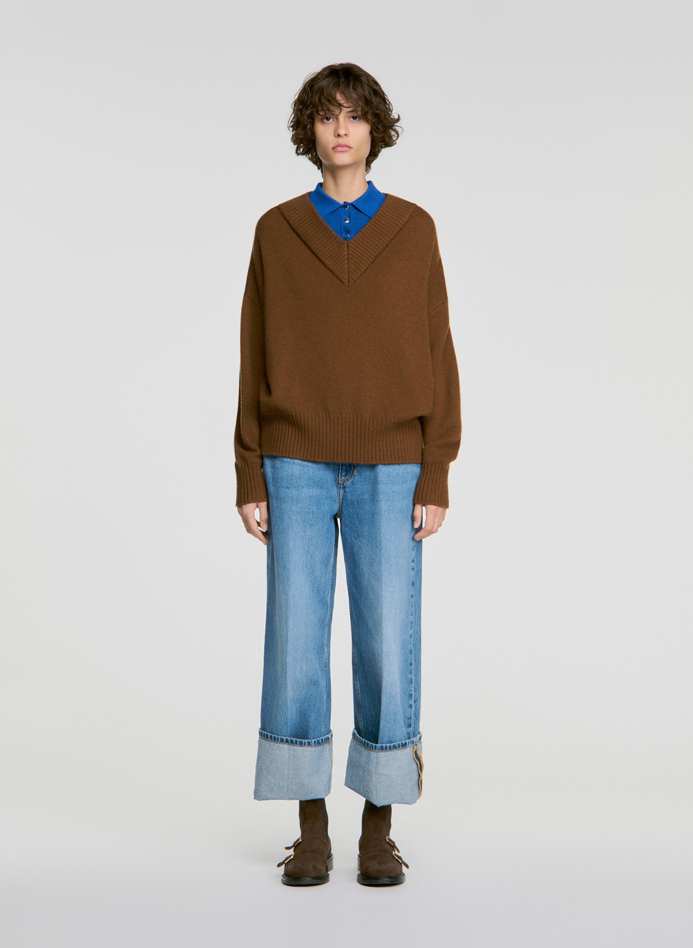 Pull oversize en laine et cachemire SANDRO Marron