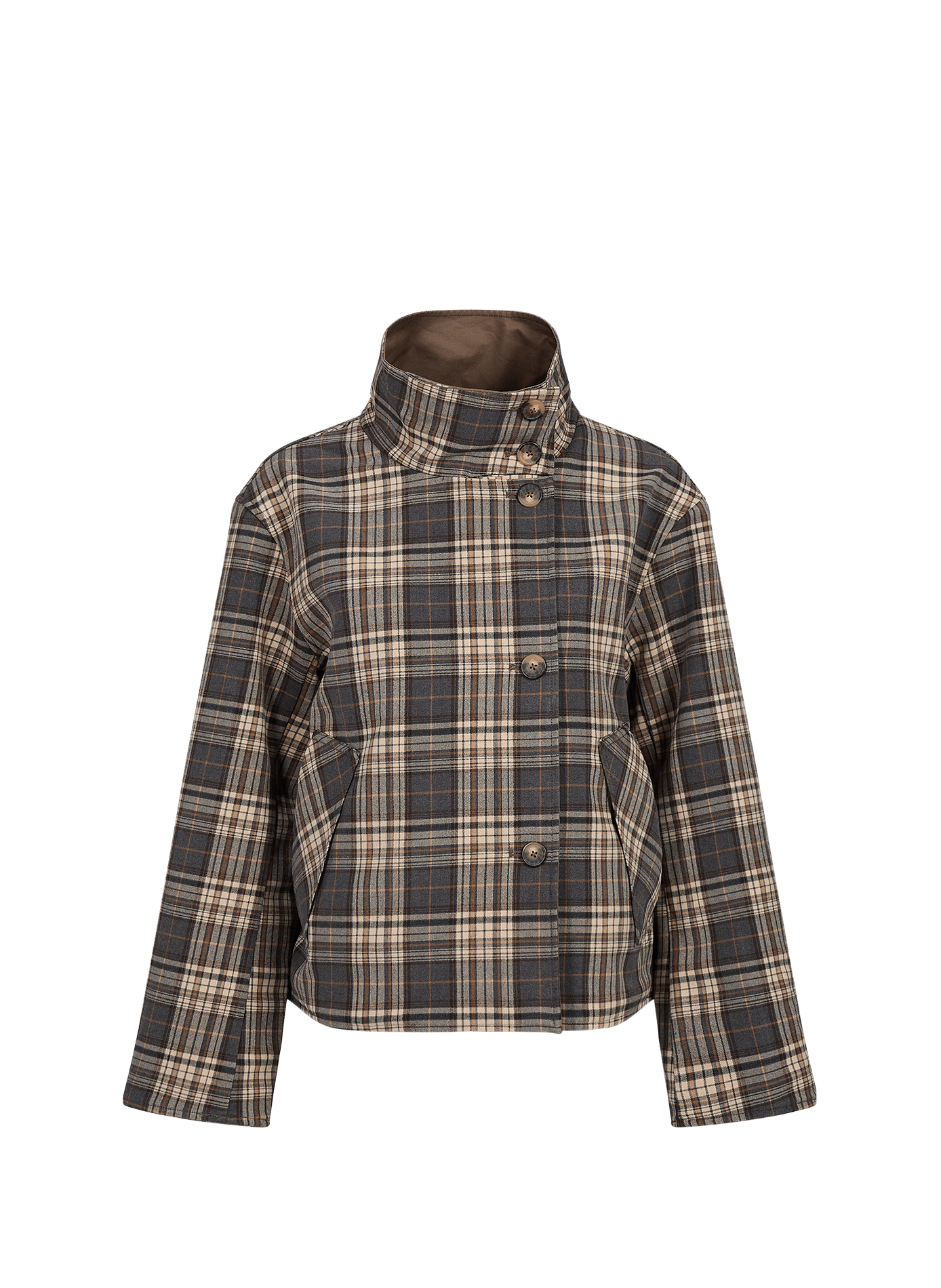 Manteau ample col montant à carreaux OBJECT Marron