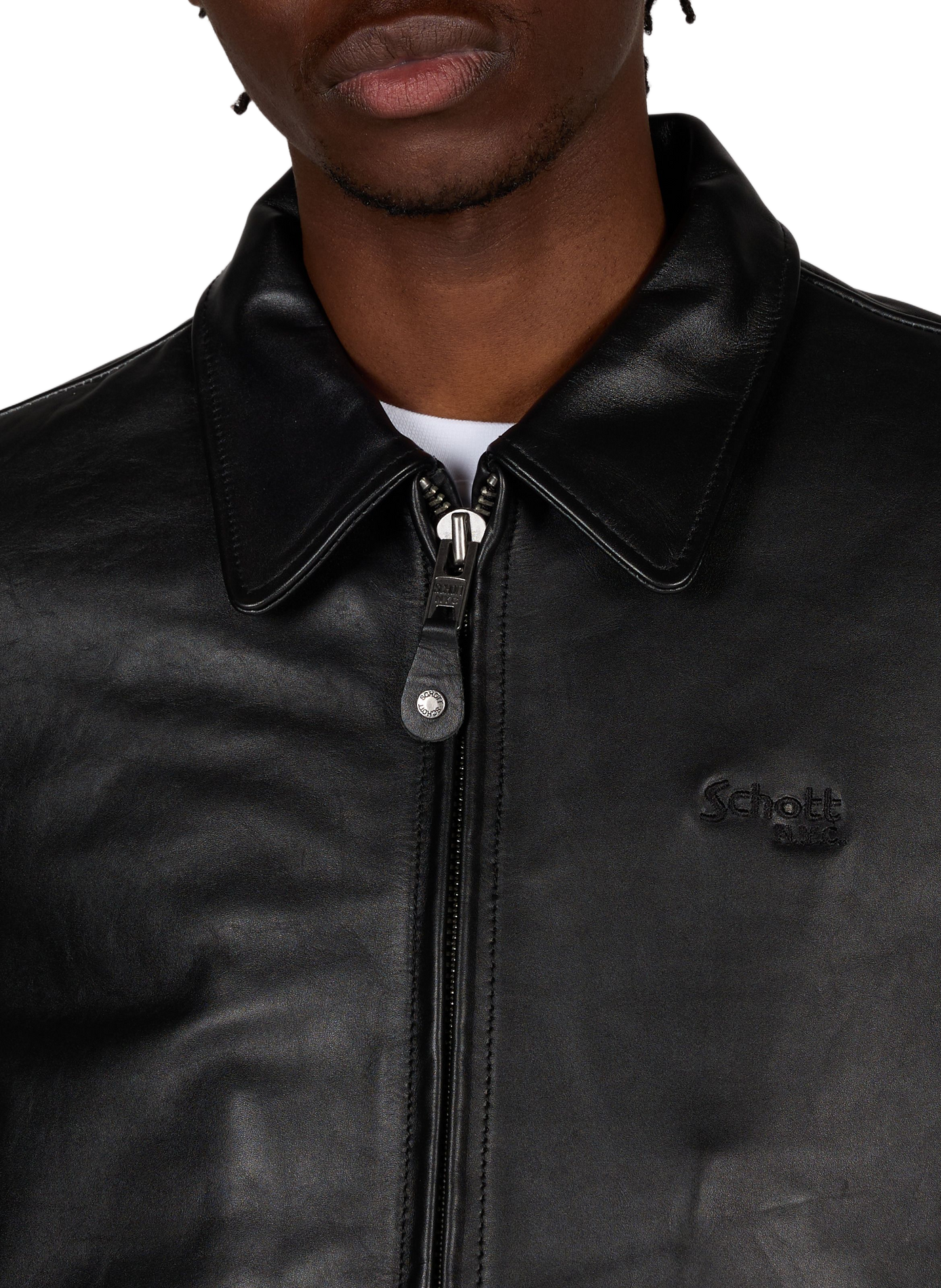Plain straight-cut leather jacket SCHOTT Black