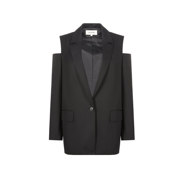 Veste avec découpes épaules en laine et coton