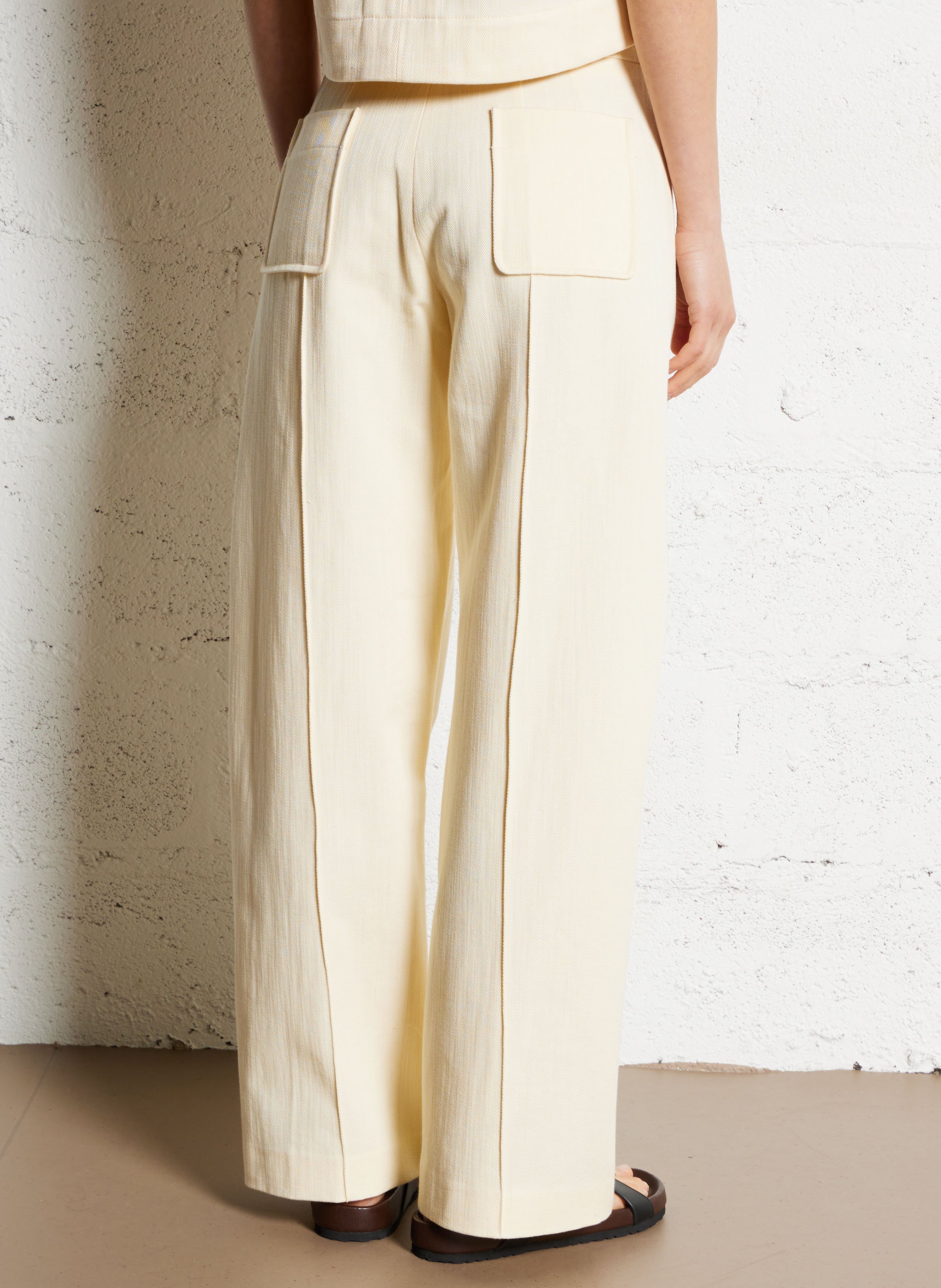 Pantalon large taille haute en twill de coton harry SOEUR Beige