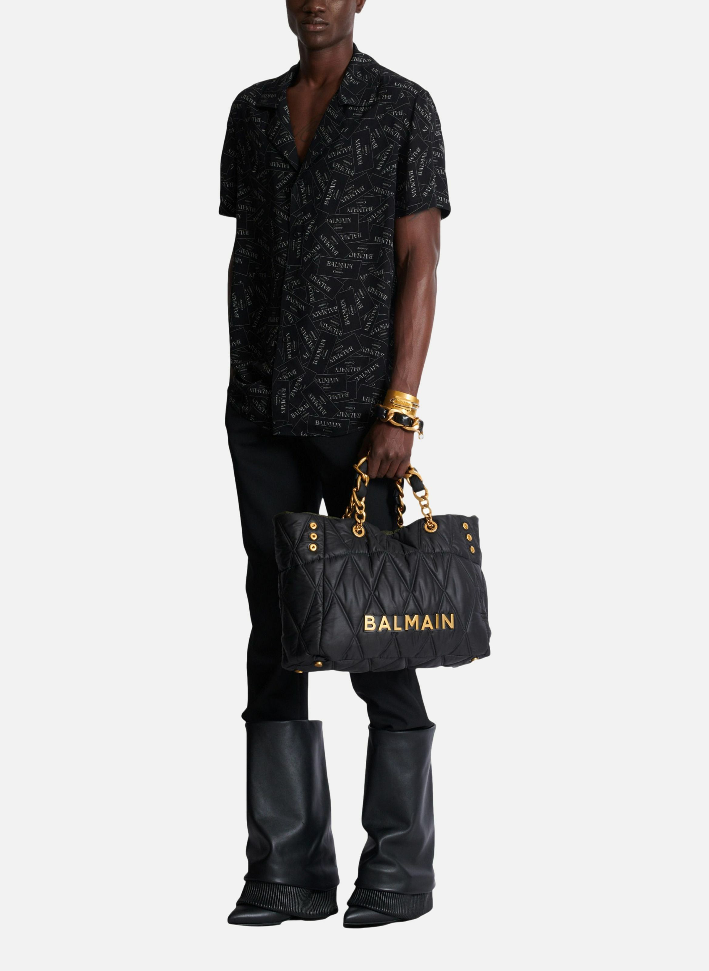 Chemise pyjama imprimée étiquette balmain all-over BALMAIN Noir