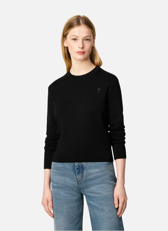 Pull col rond ami de coeur en laine Noir by AMI PARIS AMI PARIS Pull col rond ami de coeur en laine Noir