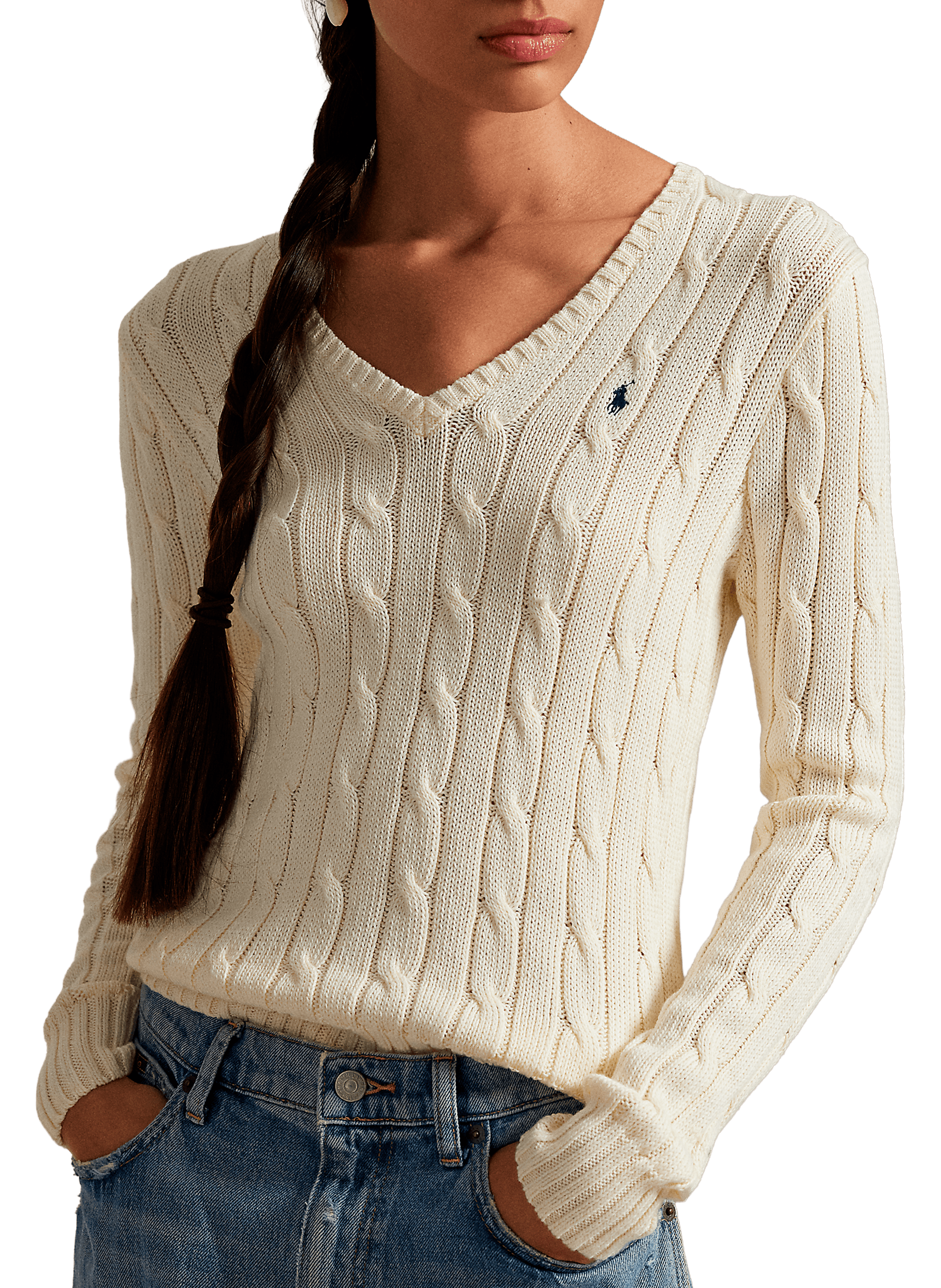Pull col V en coton POLO RALPH LAUREN Beige