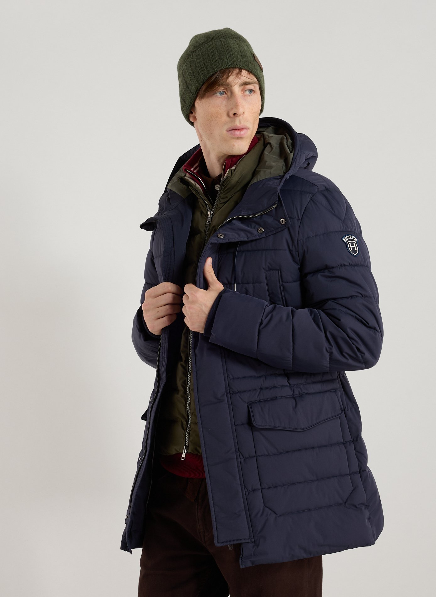 HACKETT Quilted hooded parka Blue