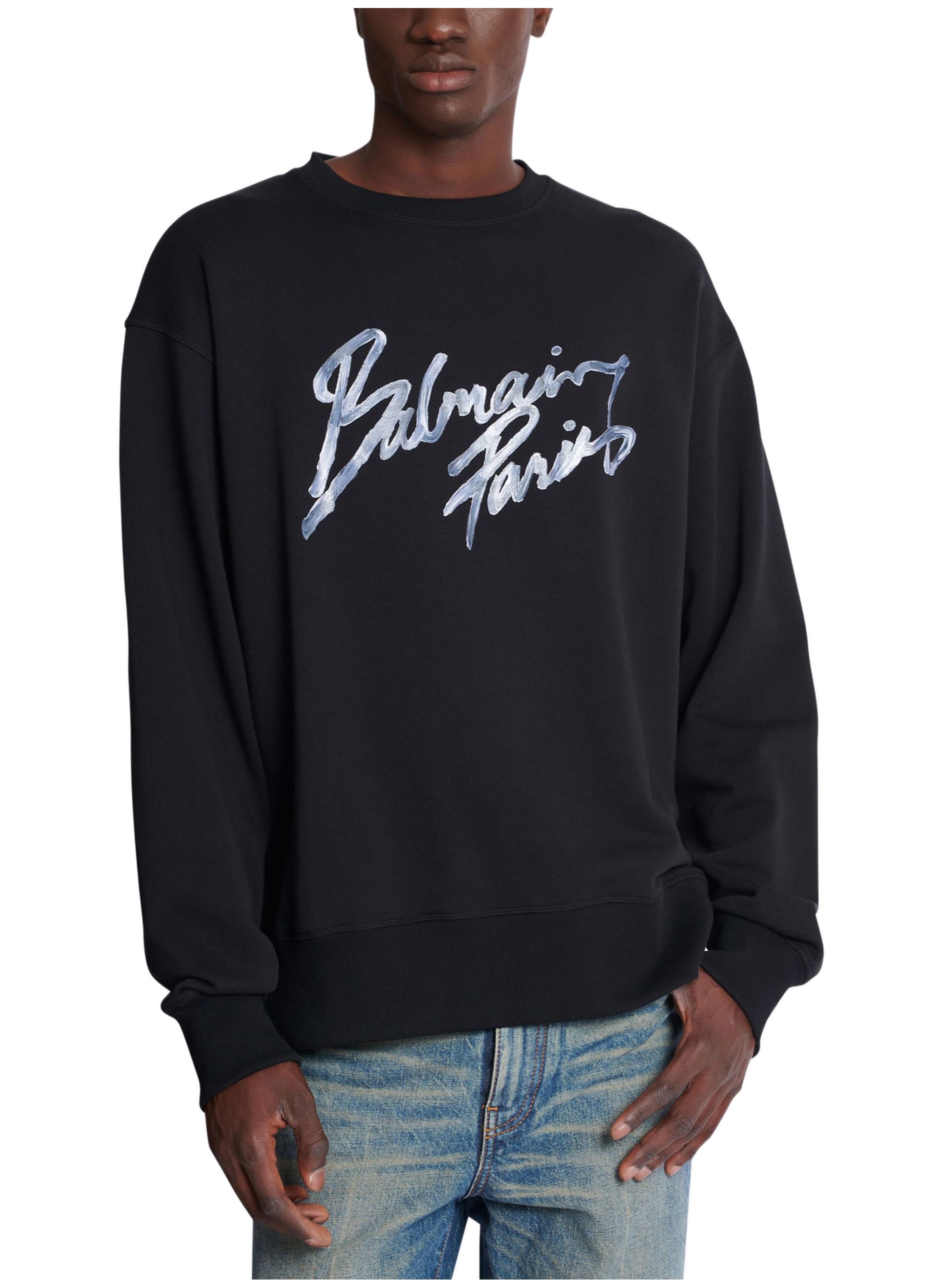 Sweatshirt en coton avec imprimé BALMAIN Noir