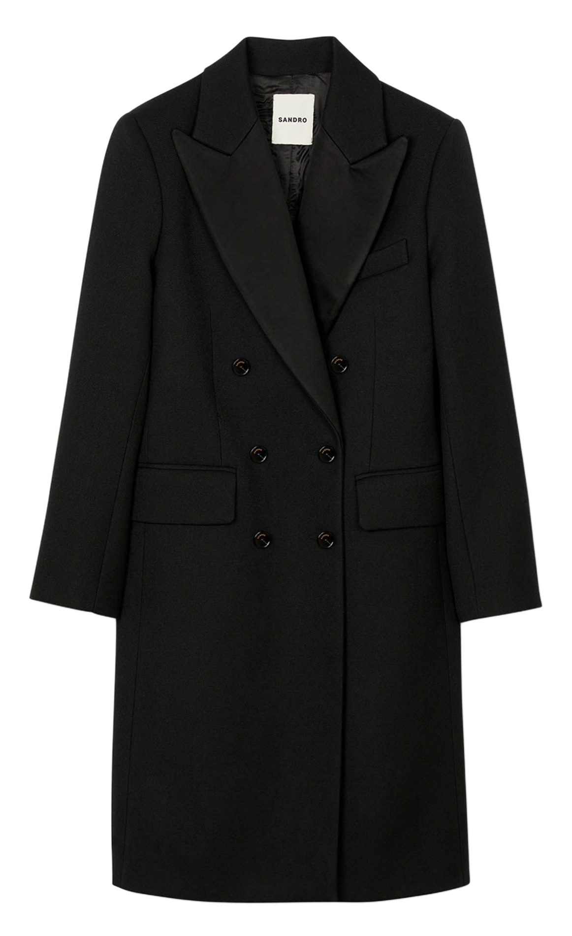 SANDRO Manteau long à revers satiné Noir