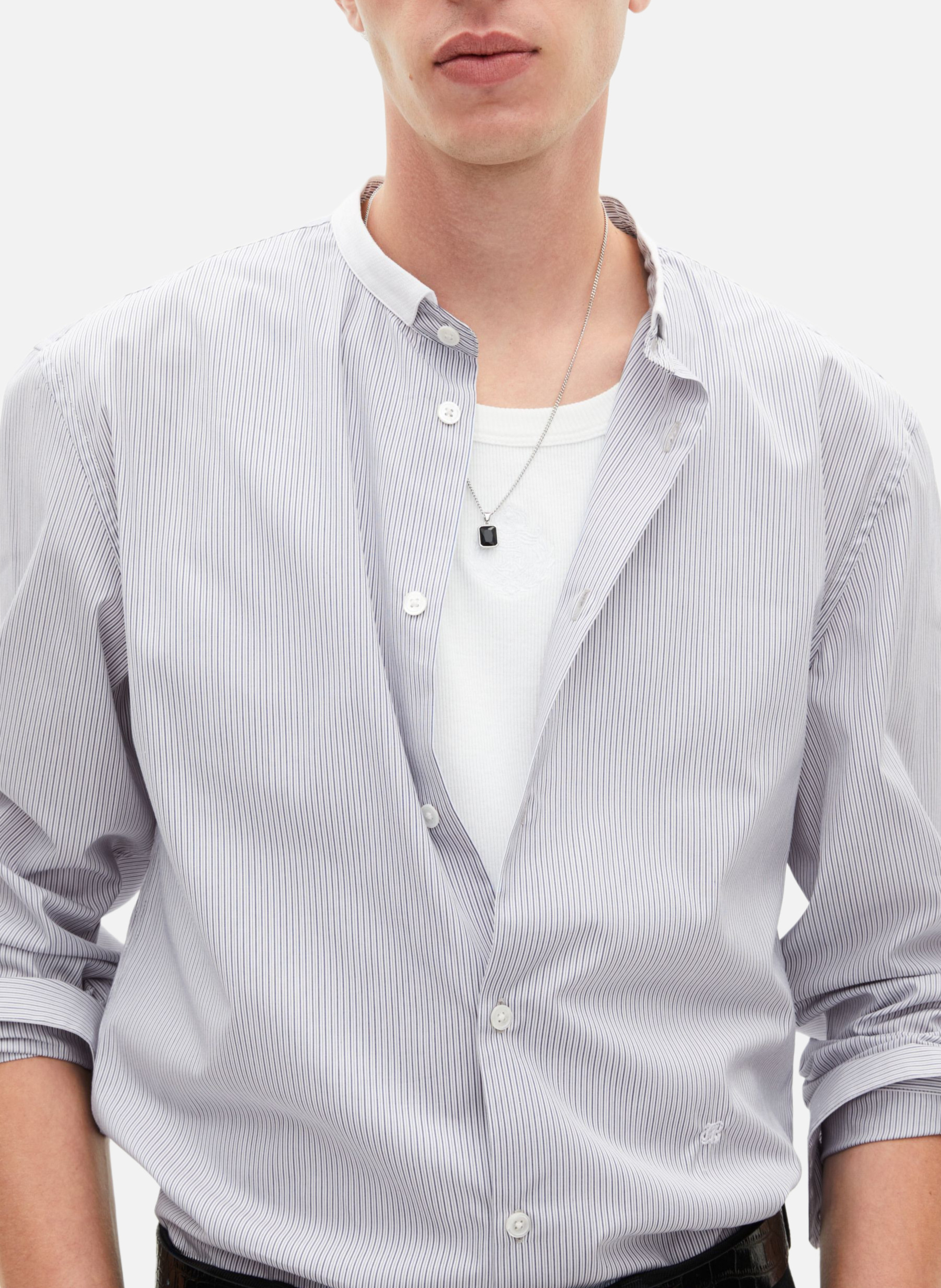 Chemise col officier à fines rayures THE KOOPLES Bleu