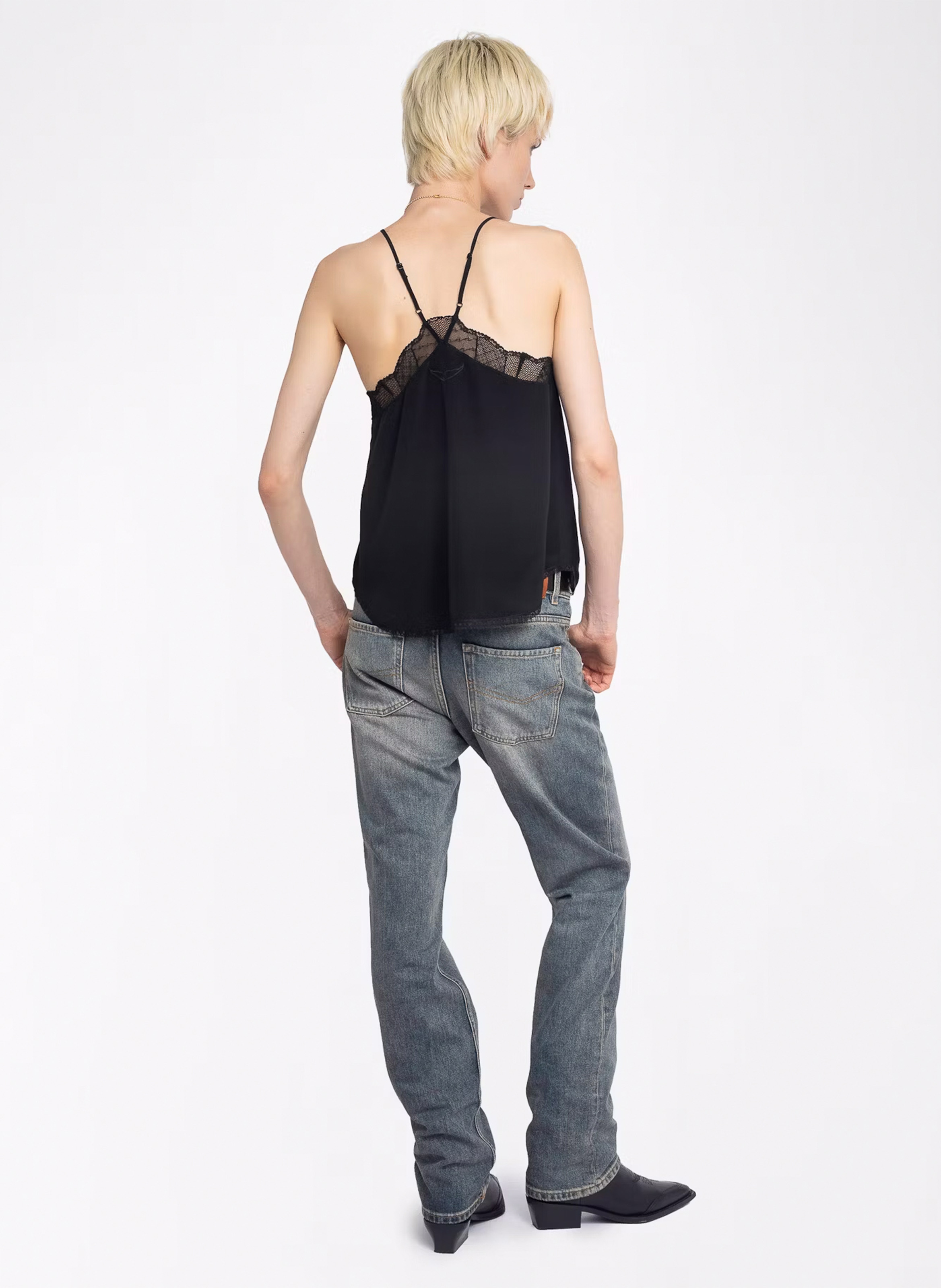 Débardeur uni à dentelle en soie christy ZADIG&VOLTAIRE Noir