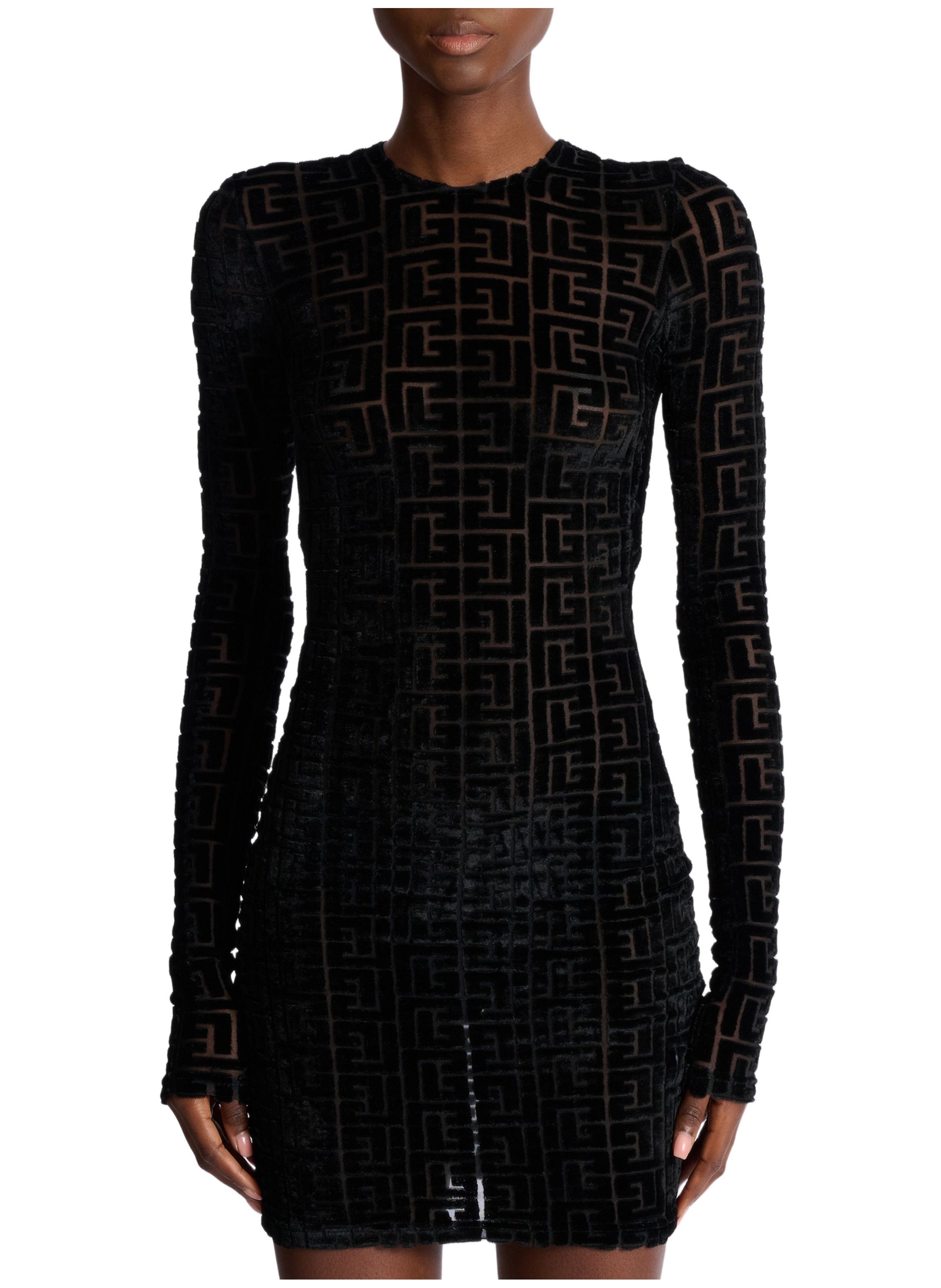 Robe courte monogramme effet velours BALMAIN Noir