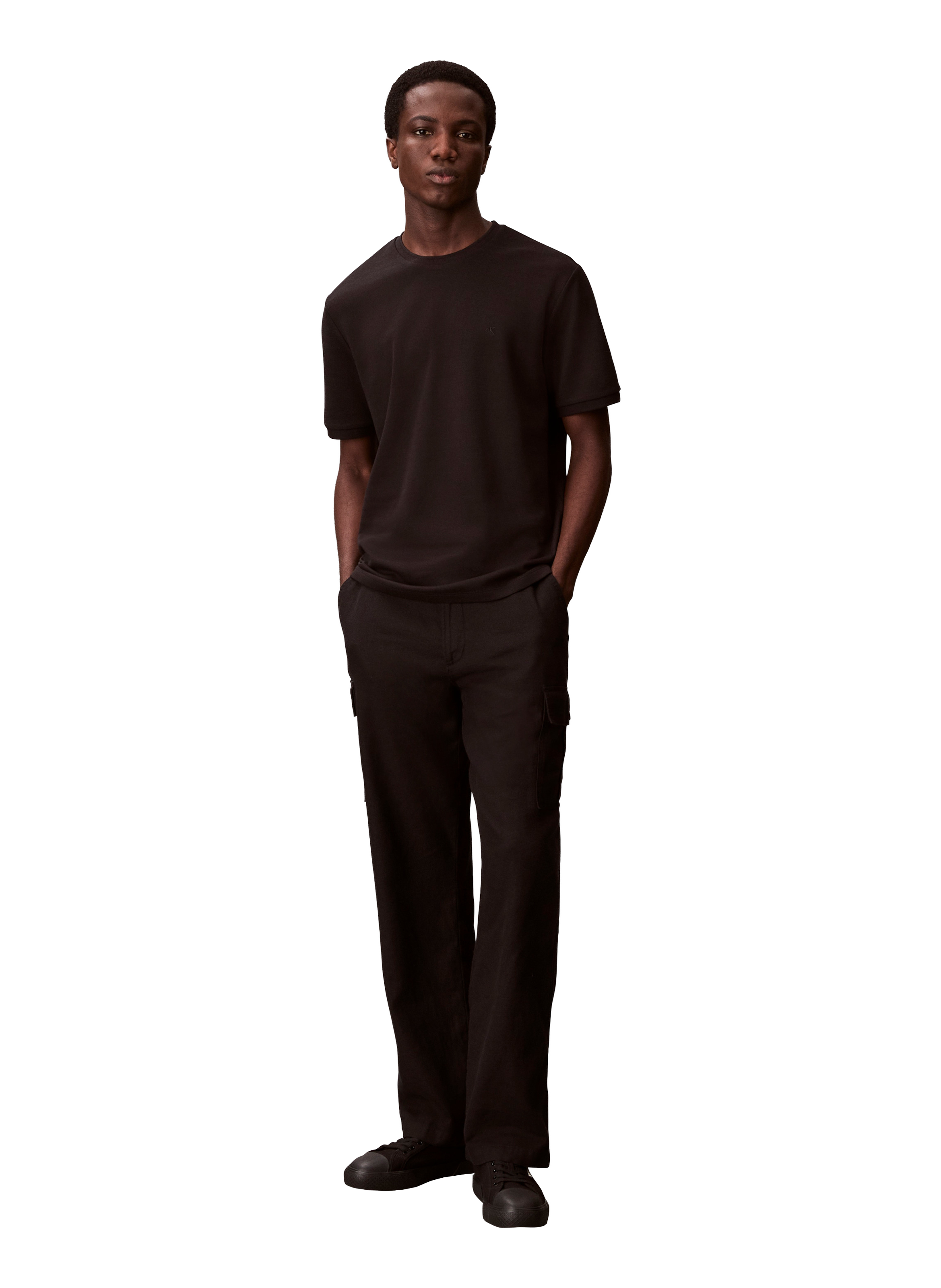 T-shirt manches courtes en coton mélangé CALVIN KLEIN Noir