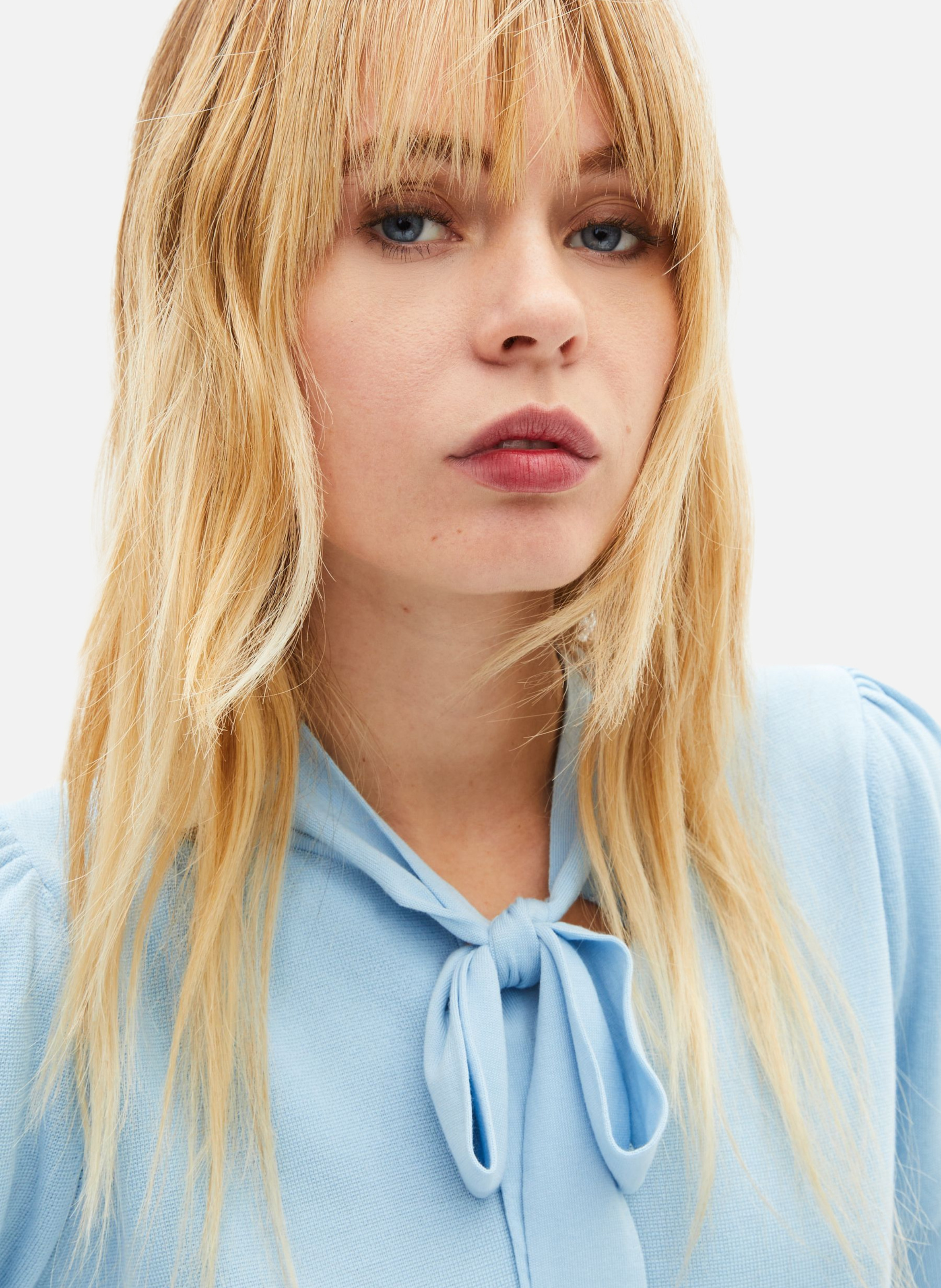 Pull col lavallière en coton mélangé THE KOOPLES Bleu