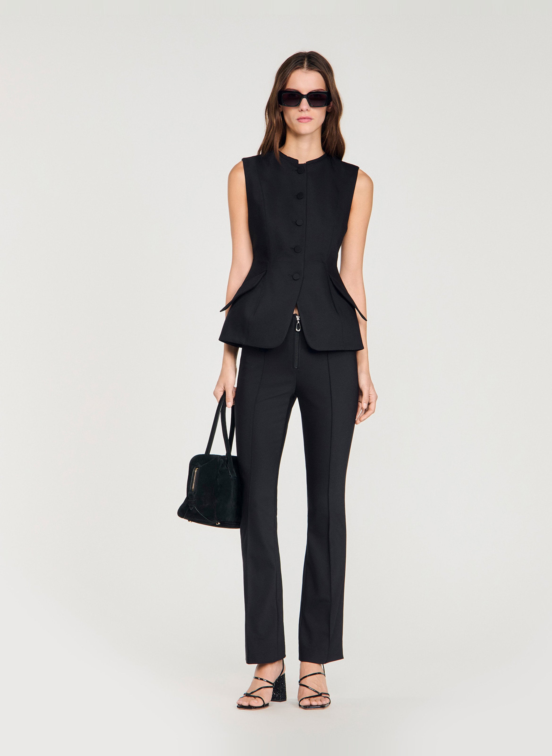 Veste cintrée col rond en coton mélangé SANDRO Noir