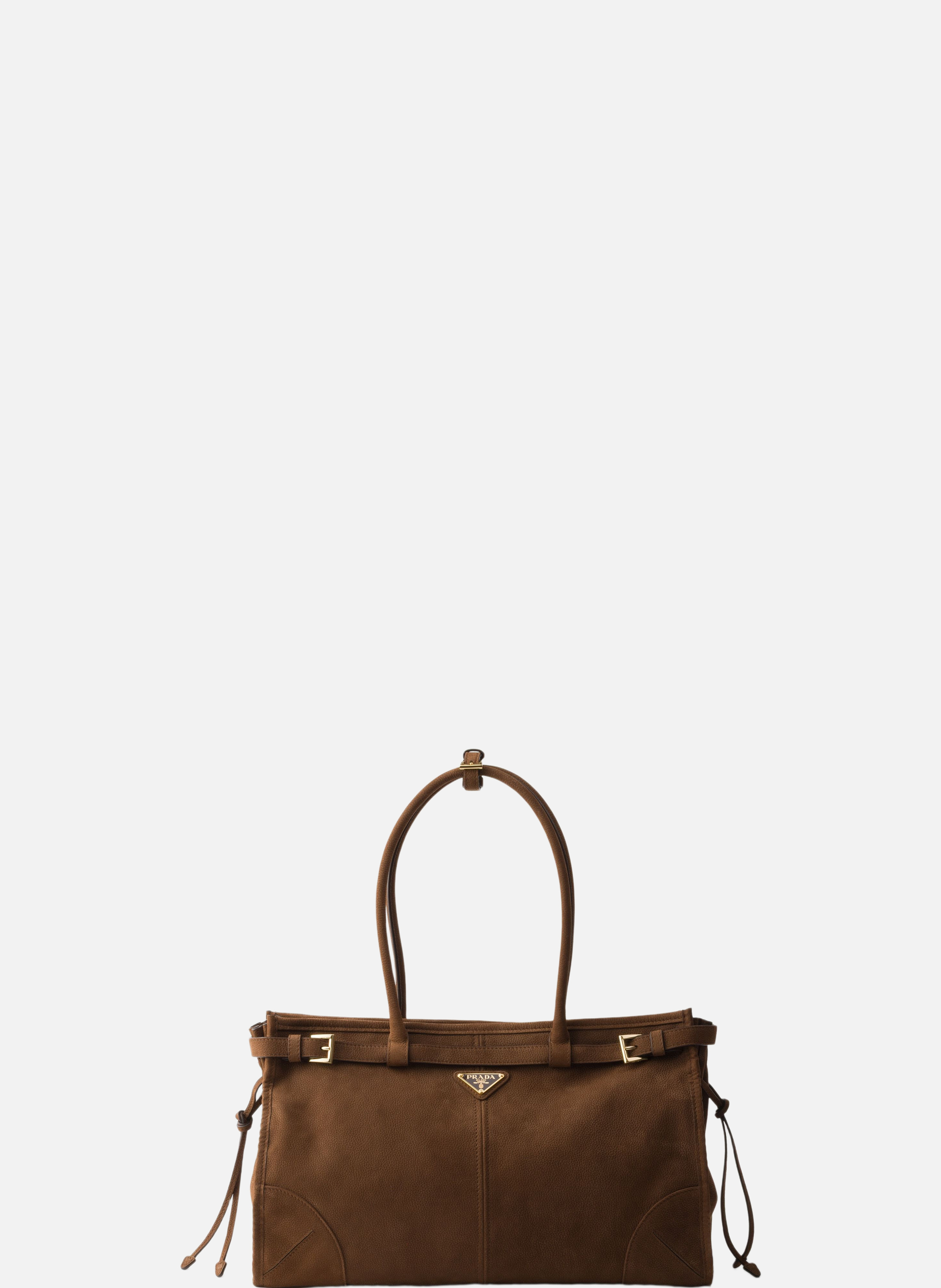 Grand sac à main prada bonnie en cuir nubuck PRADA Marron